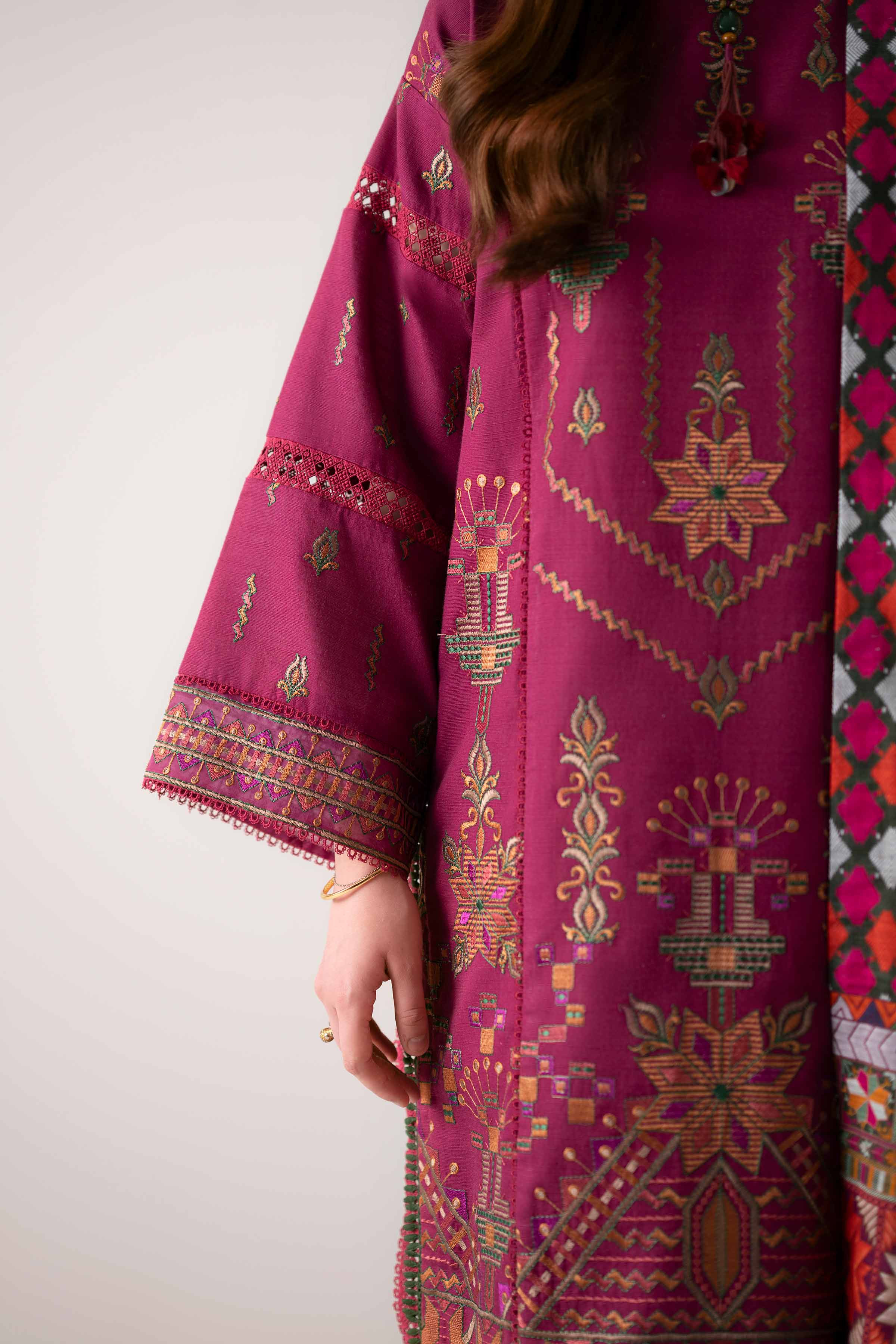 NISHATUAE - Magenta Embroidered Khaddar 3-piece Unstitched Suit