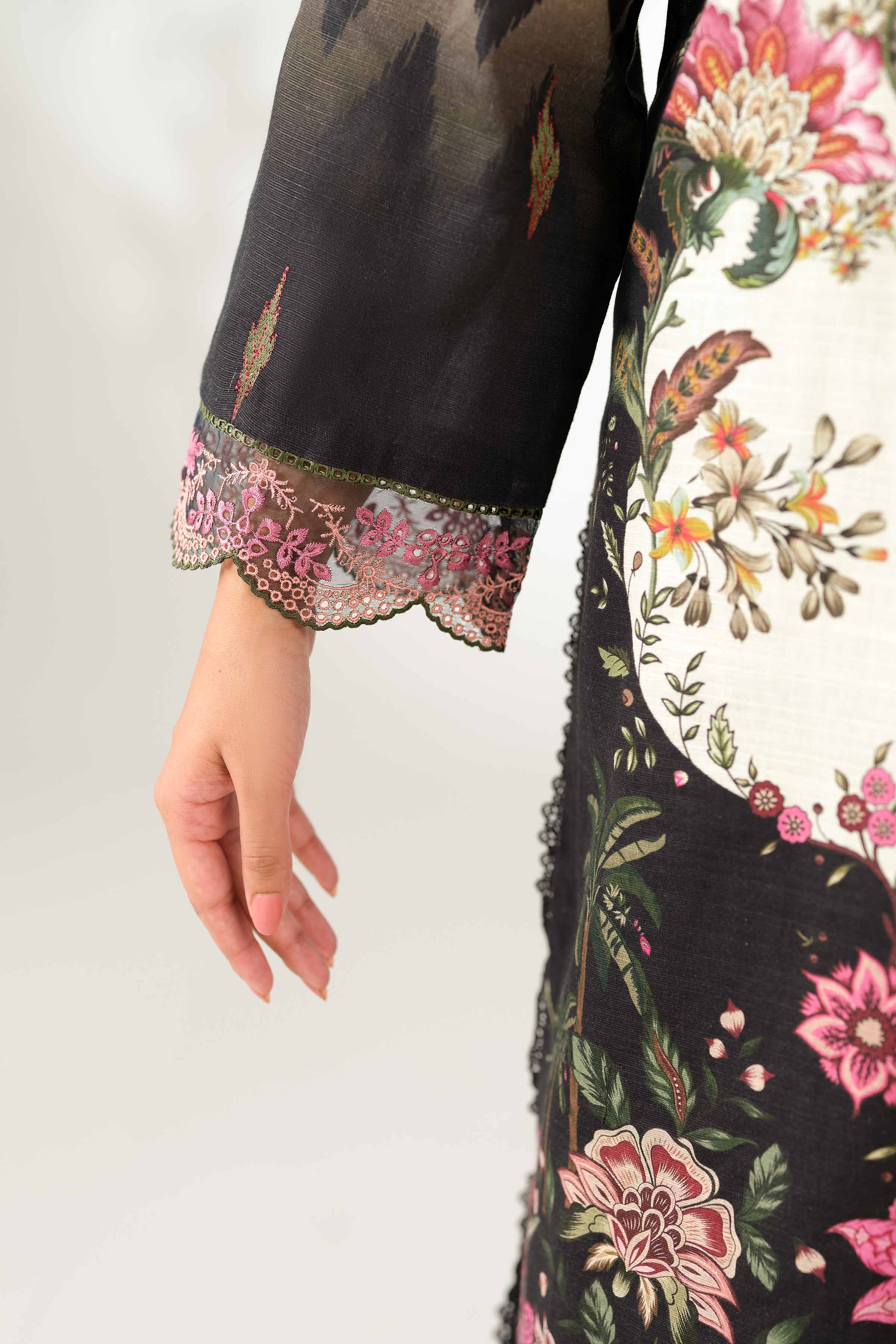 NISHATUAE - Black Embroidered Khaddar 3-piece Unstitched Suit
