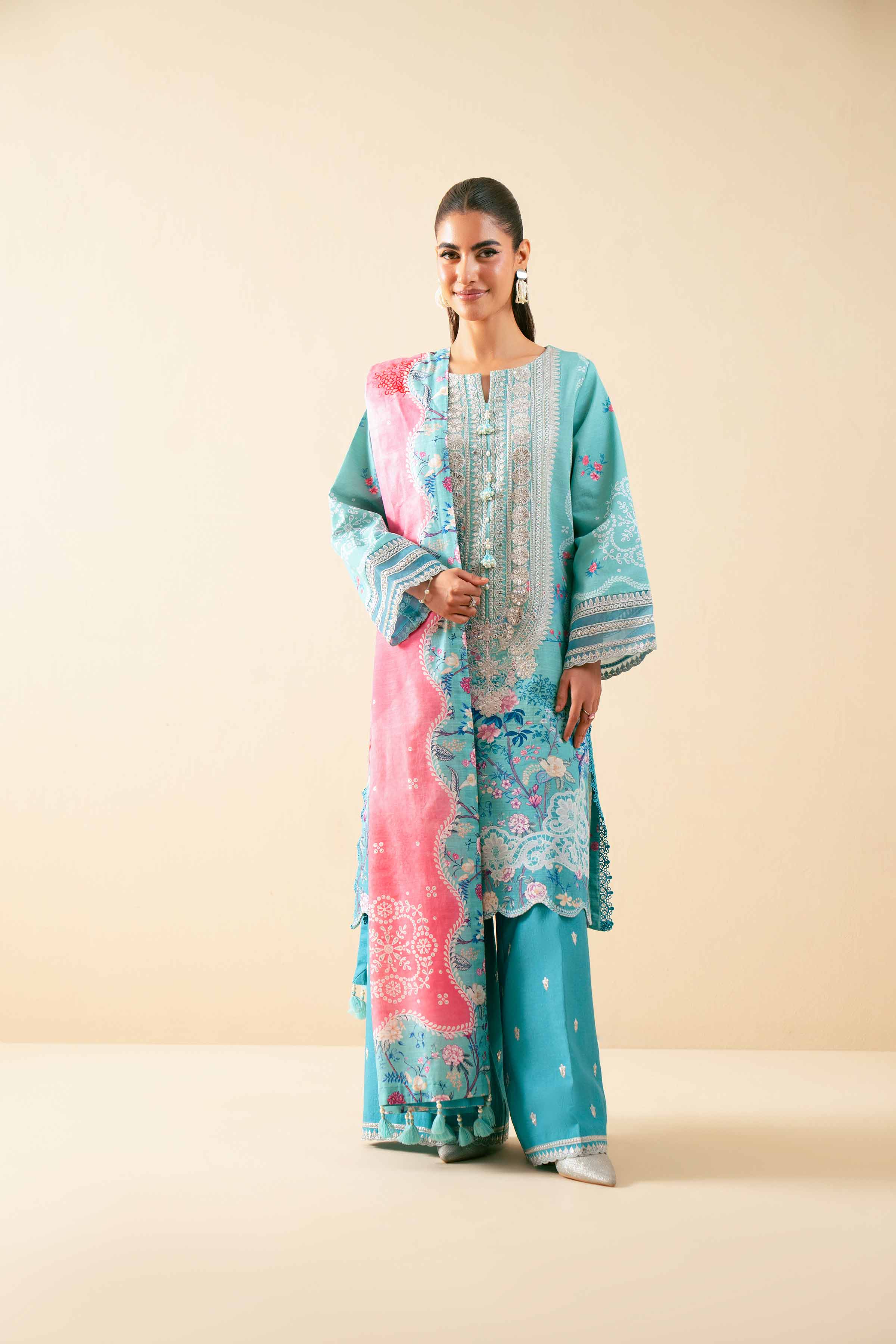 NISHATUAE - Aqua Embroidered Khaddar 3-piece Unstitched Suit
