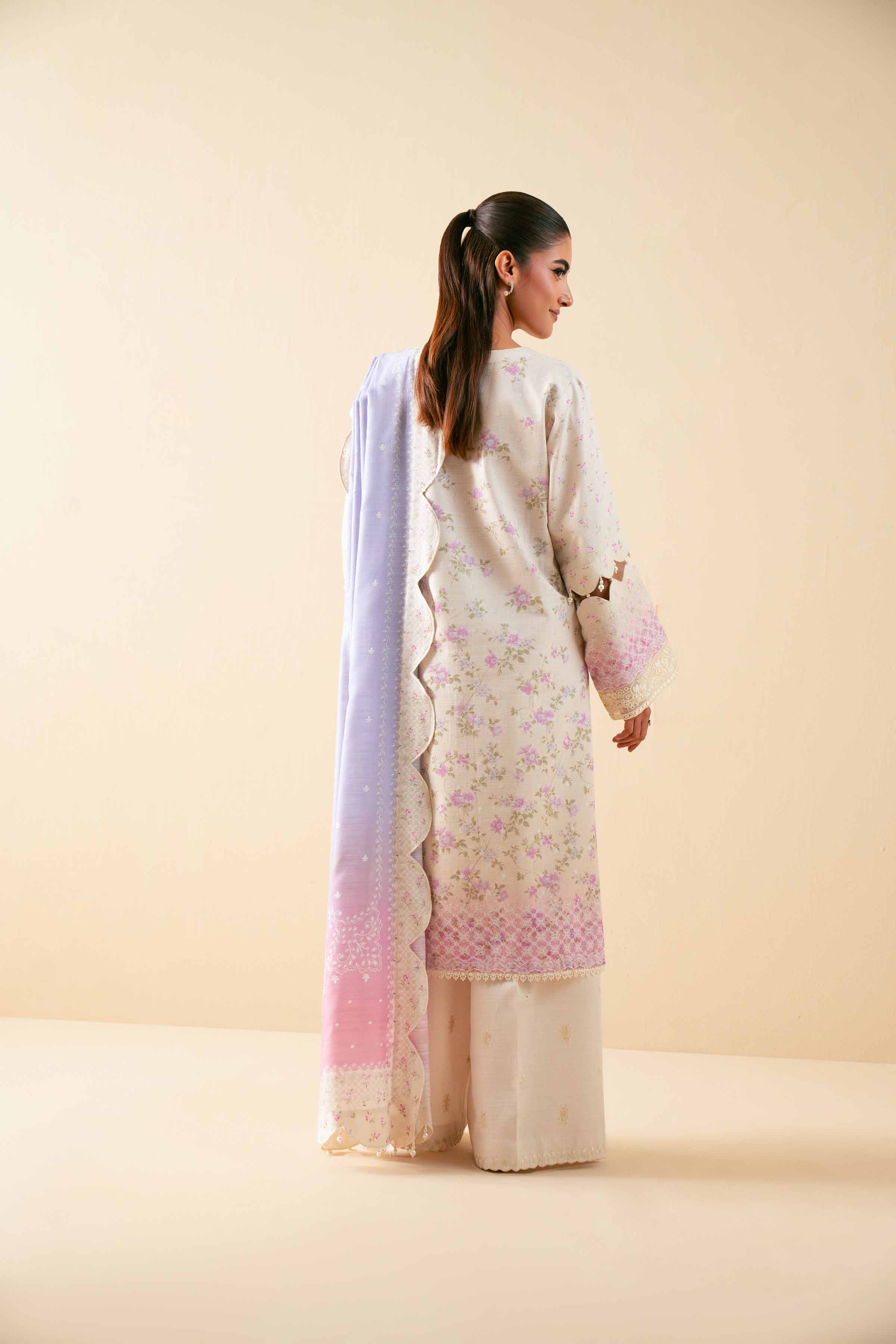 NISHATUAE - Off White Embroidered Khaddar 3-piece Unstitched Suit