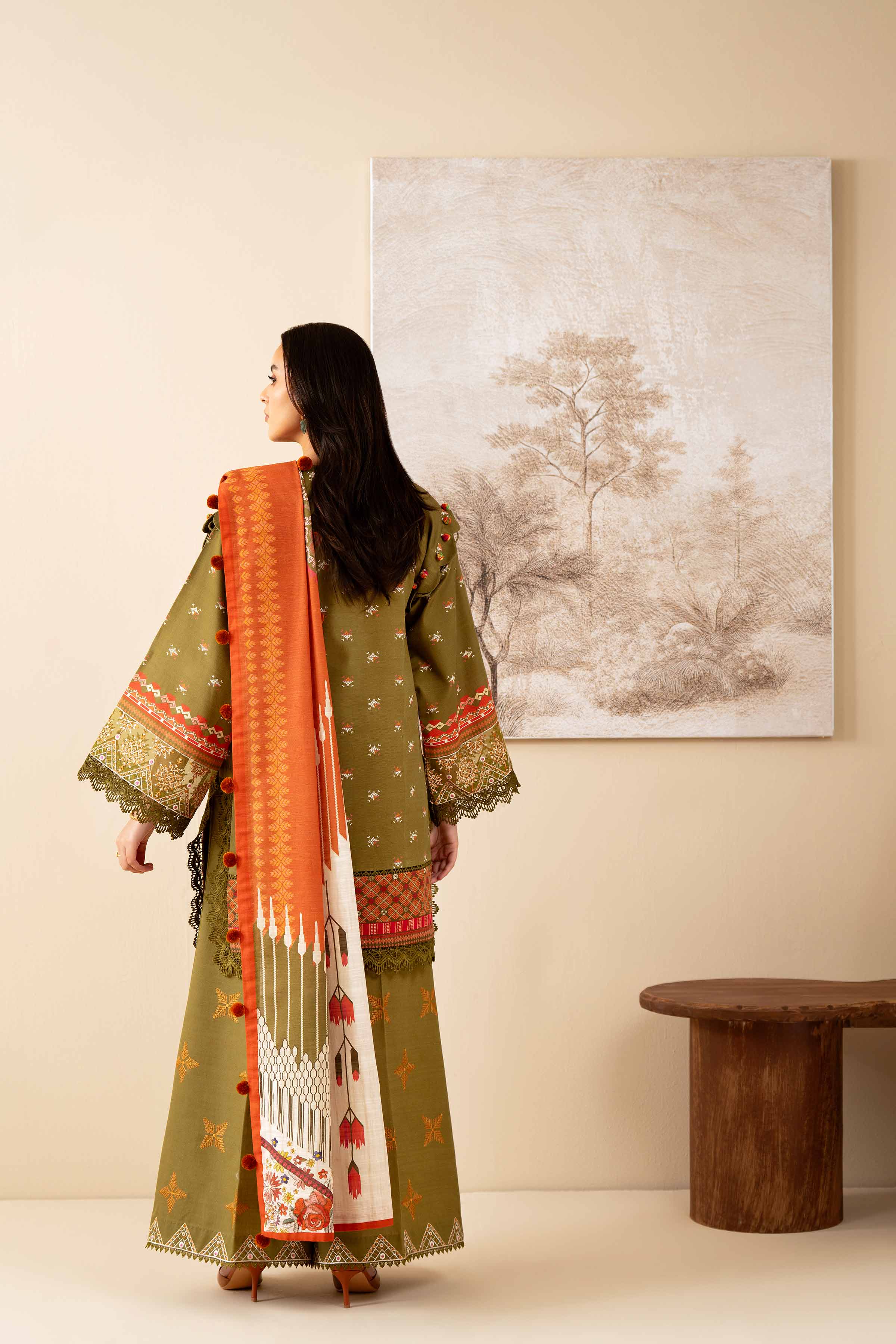 NISHATUAE - Olive Embroidered Khaddar 3-piece Unstitched Suit