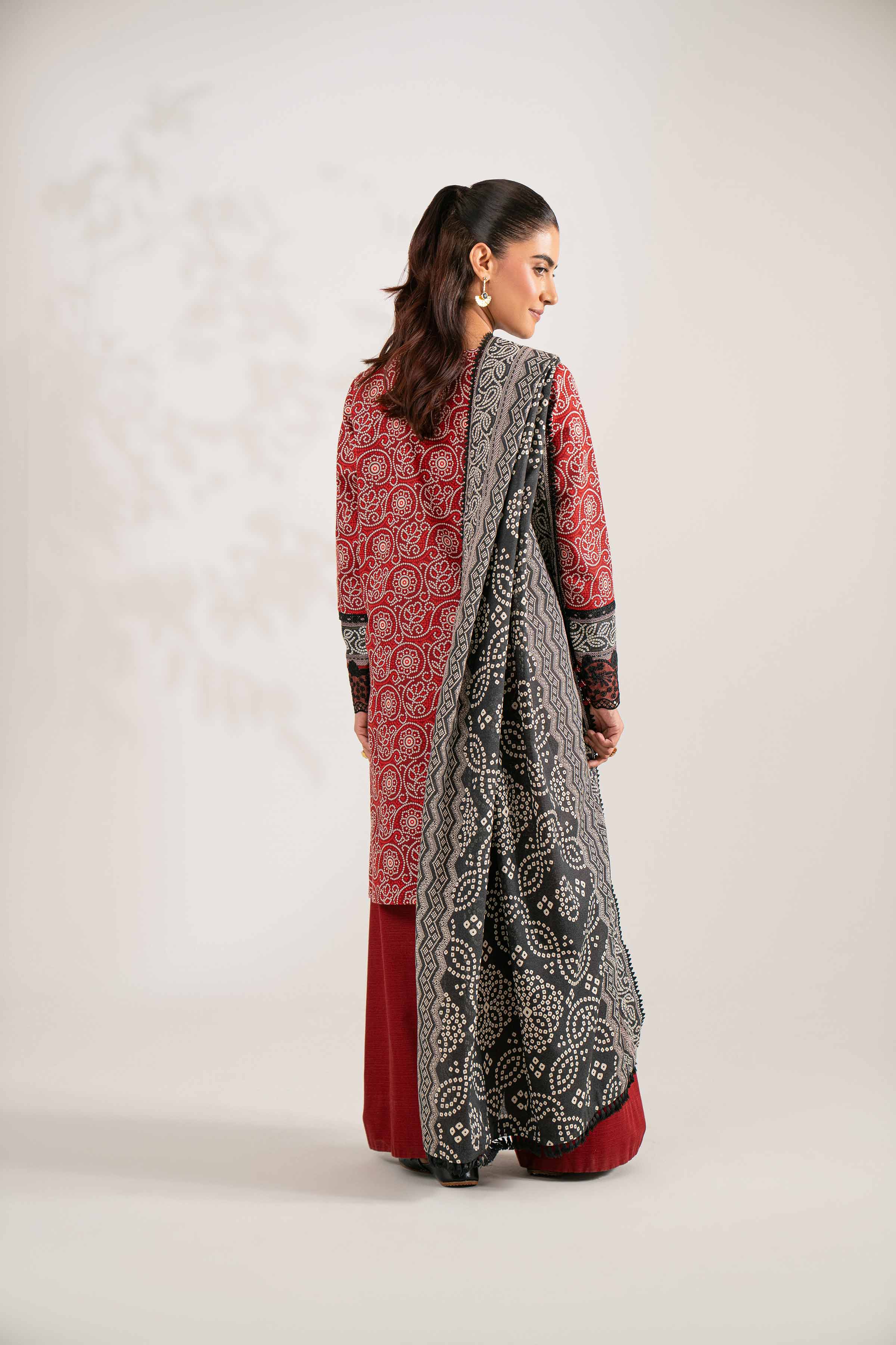 NISHATUAE - Black Embroidered Khaddar 3-piece Unstitched Suit