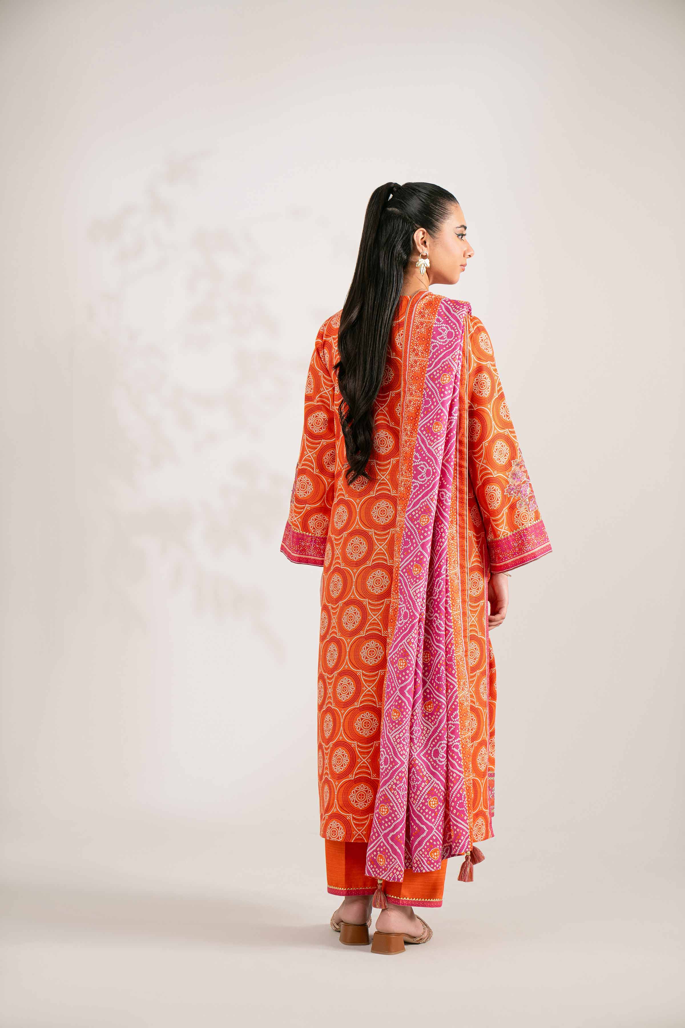 NISHATUAE - Orange Embroidered Khaddar 3-piece Unstitched Suit