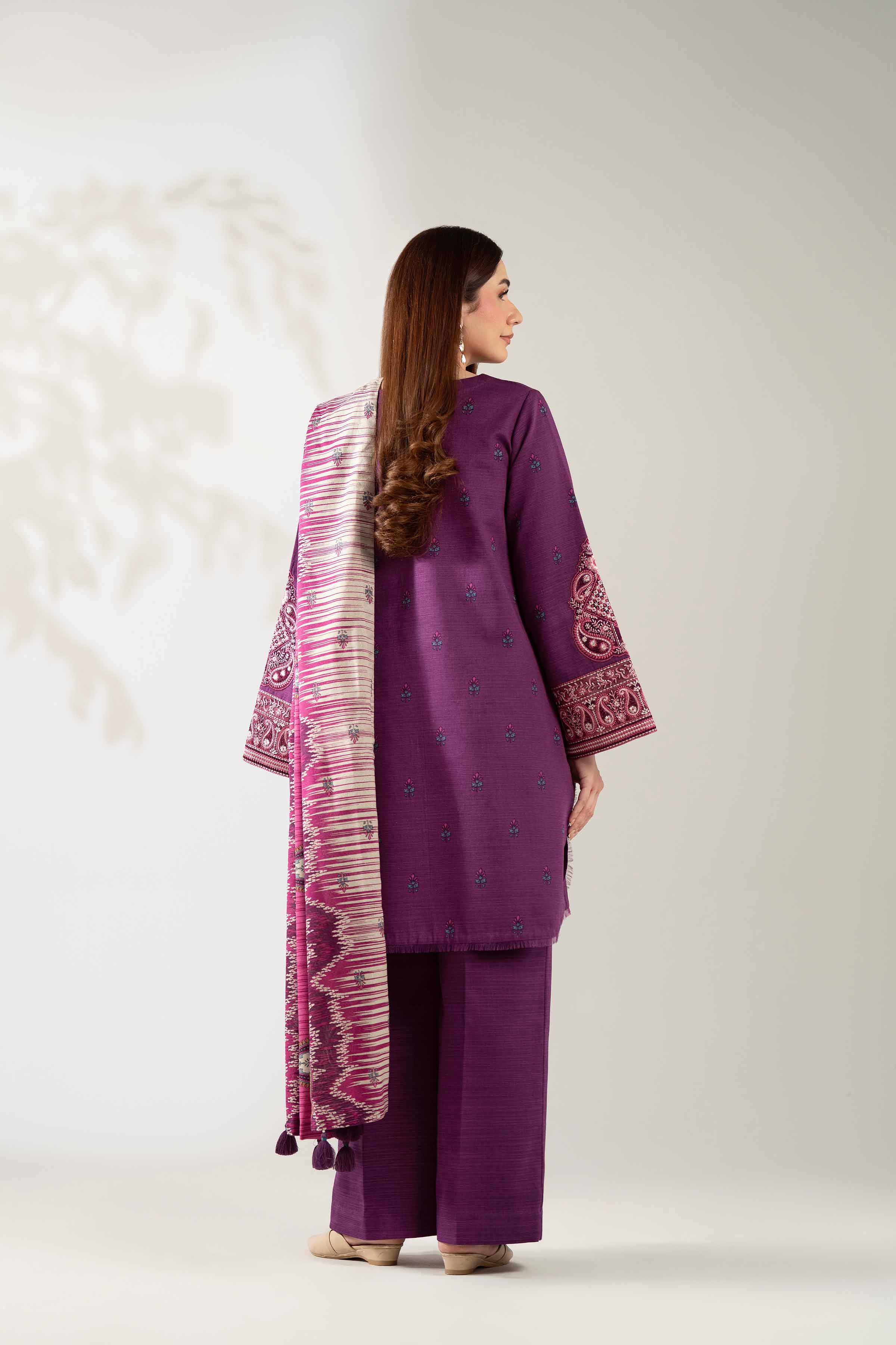 NISHATUAE - Purple Embroidered Khaddar 3-piece Unstitched Suit