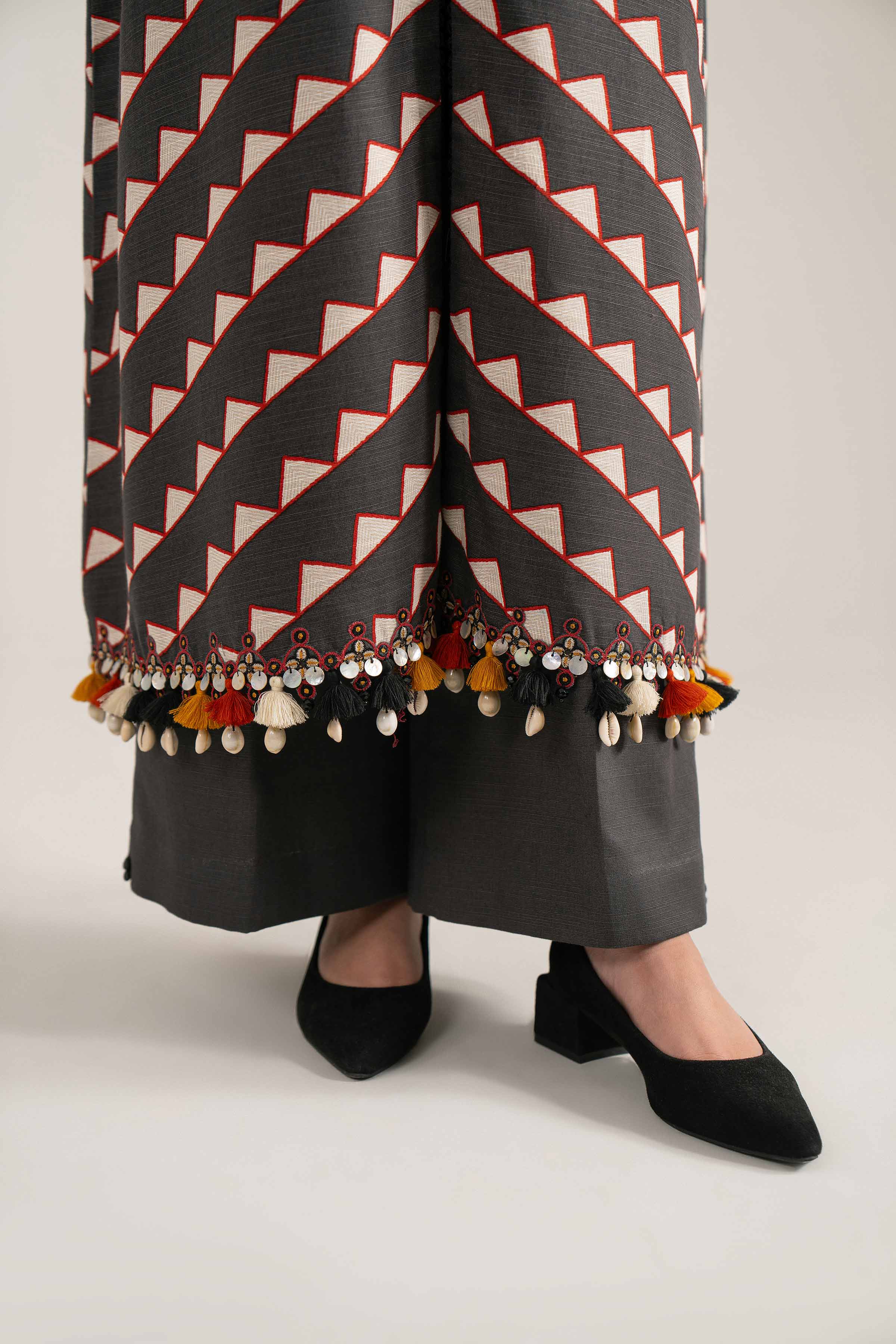 NISHATUAE - Black Embroidered Khaddar 3-piece Unstitched Suit