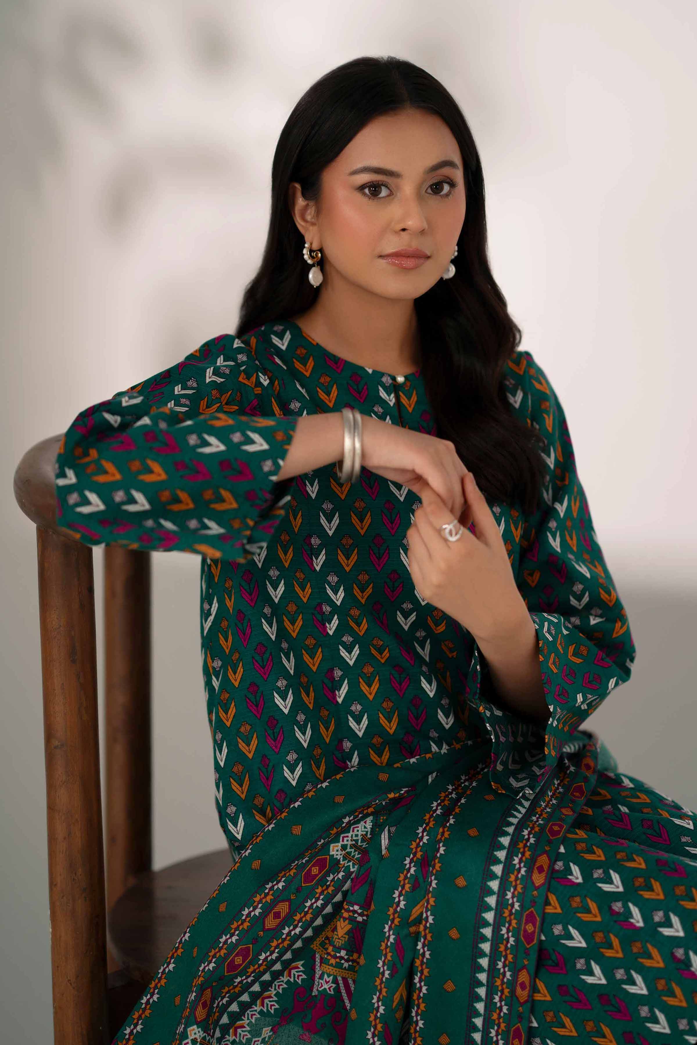 NISHATUAE - Green Printed Khaddar 3-piece Unstitched Suit