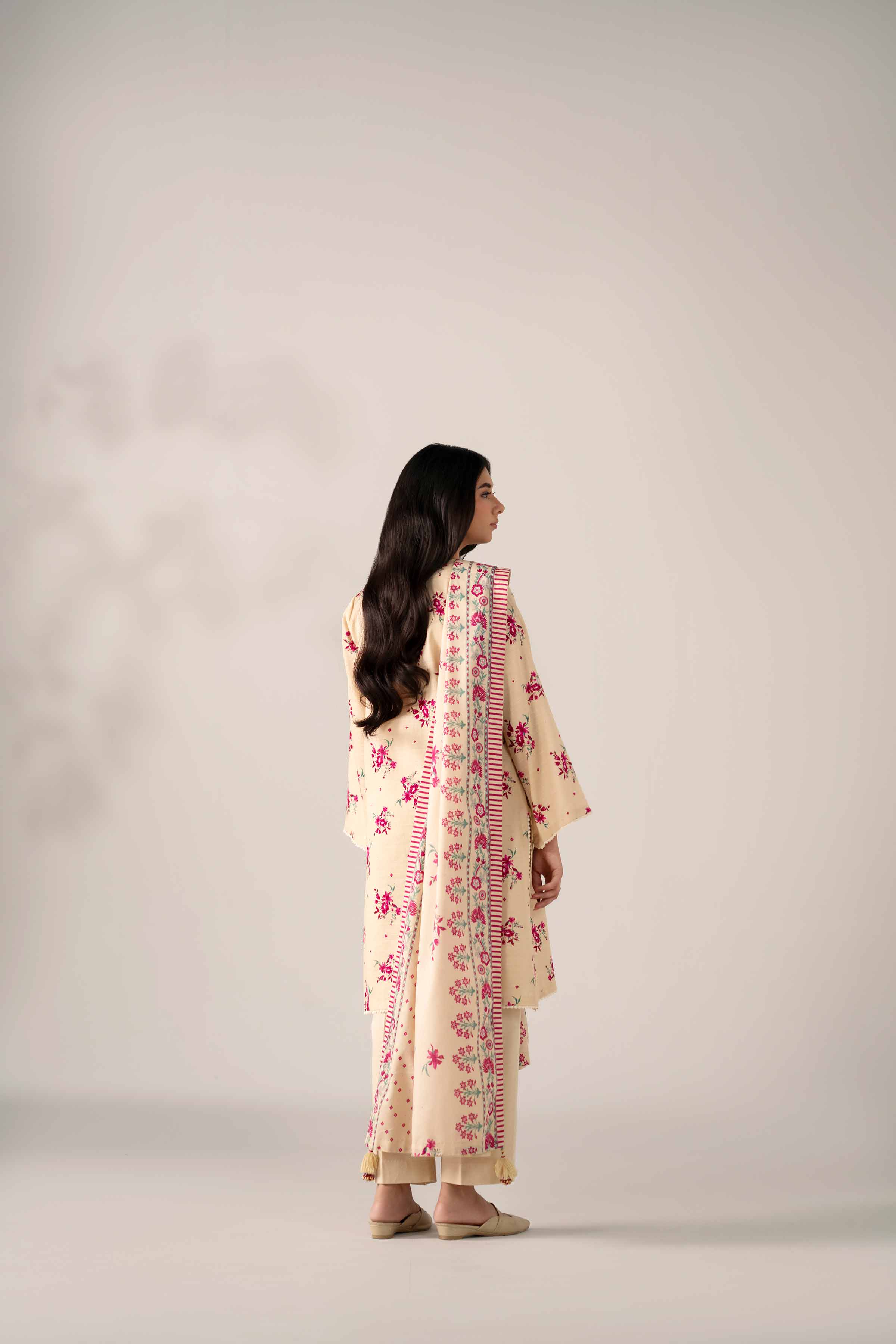 NISHATUAE - Beige Printed Khaddar 3-piece Unstitched Suit