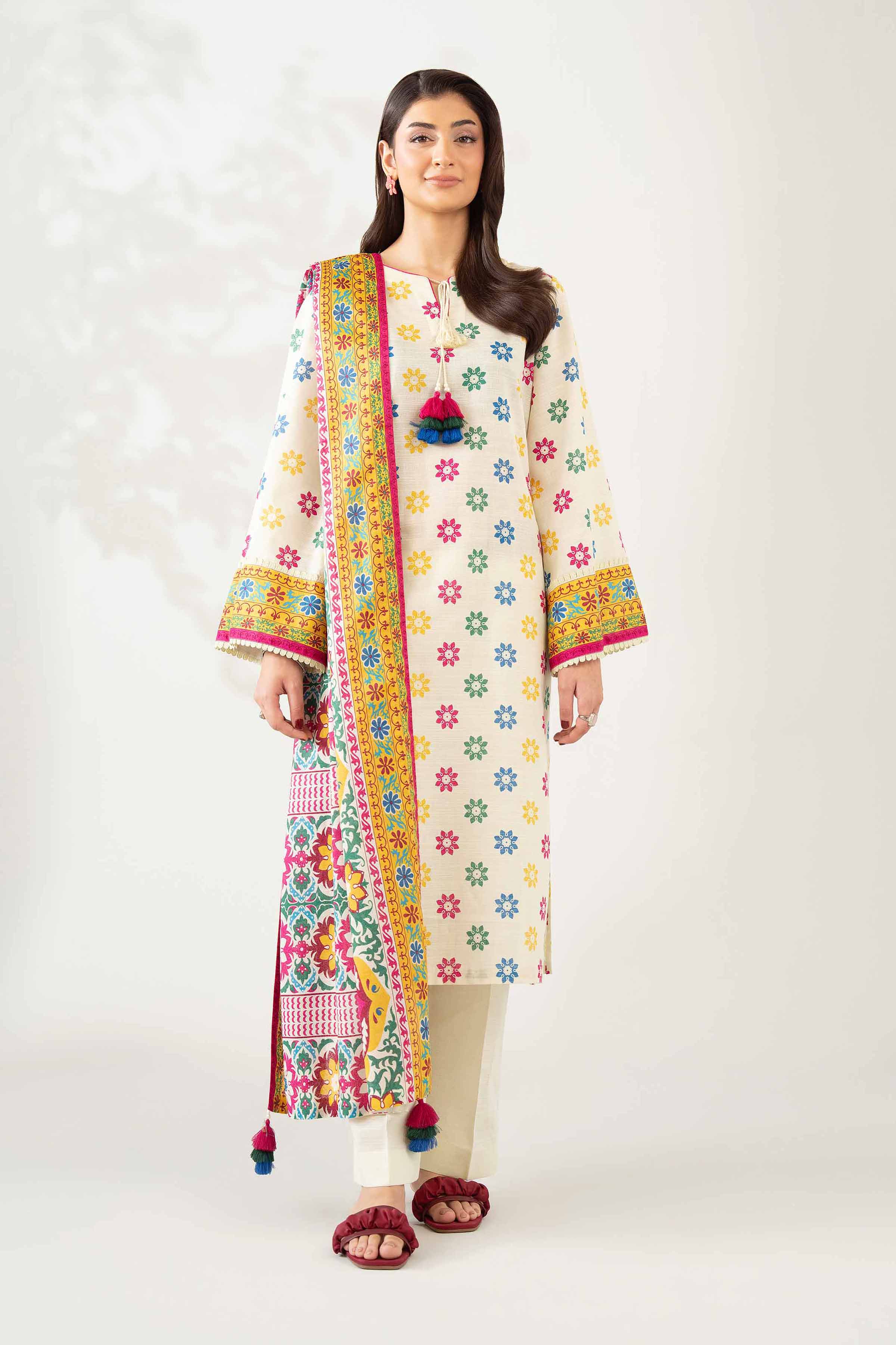NISHATUAE - Multi Printed Khaddar 3-piece Unstitched Suit