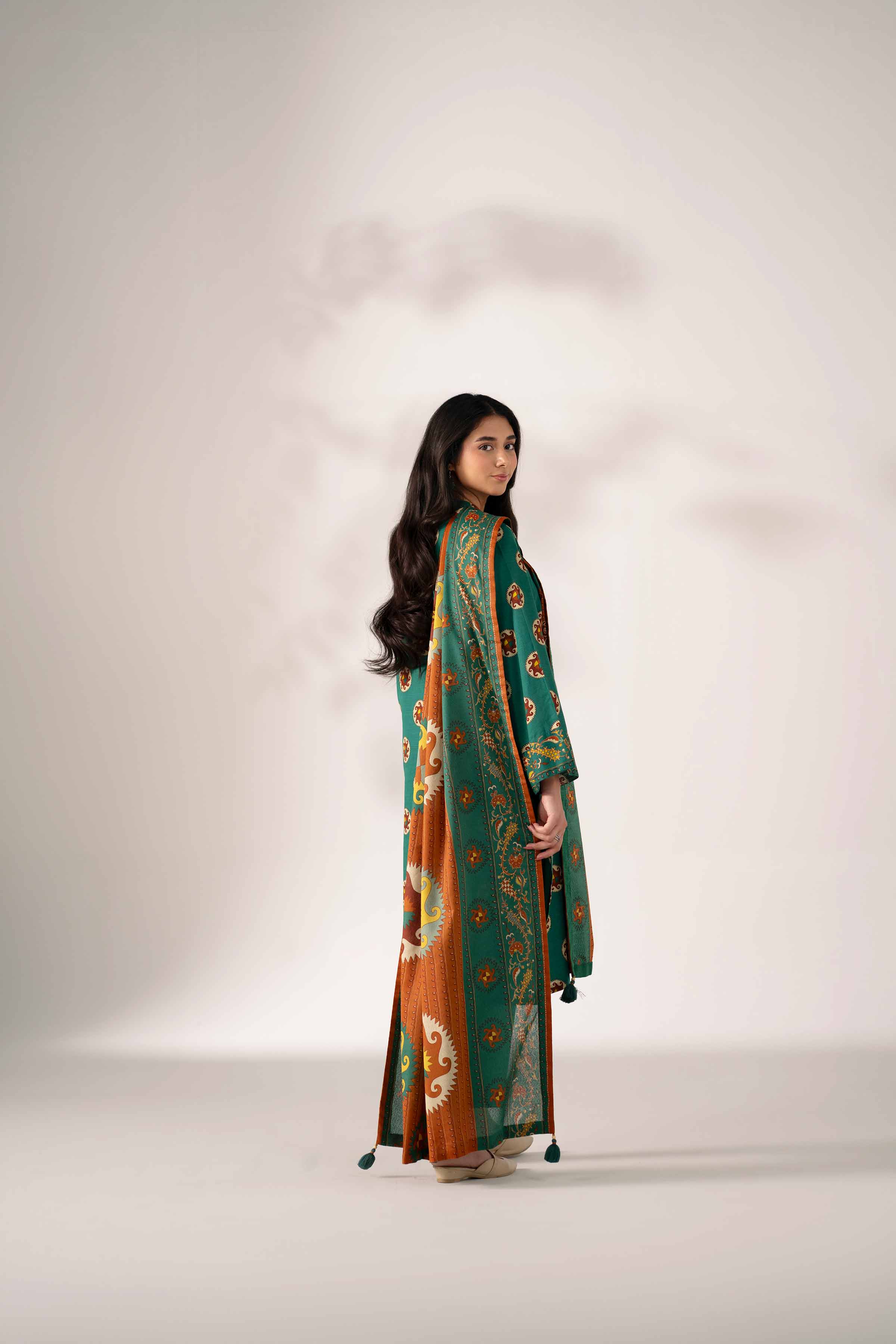 NISHATUAE - Green Printed Khaddar 3-piece Unstitched Suit