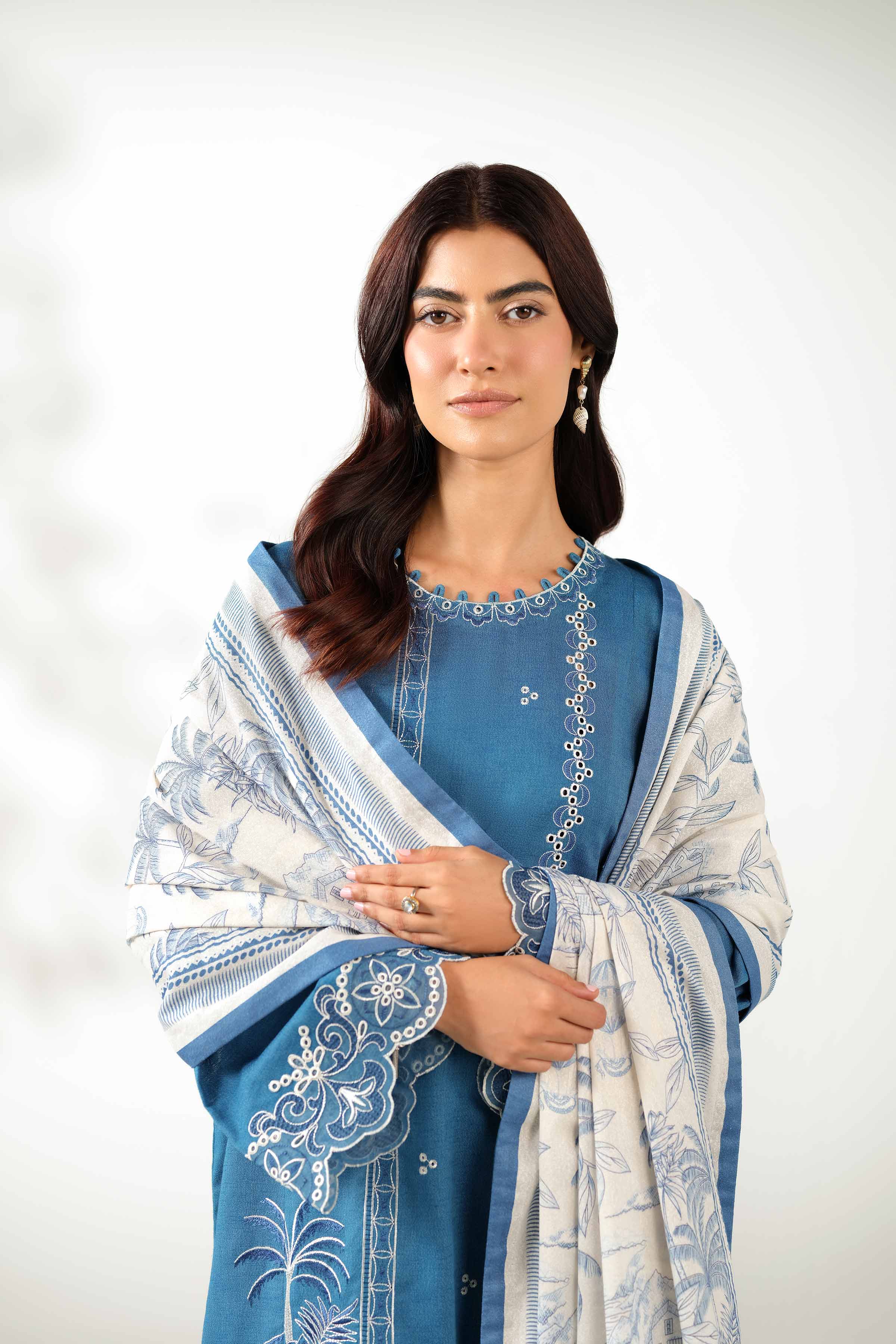 NISHATUAE - Blue Embroidered Karandi 3-piece Unstitched Suit