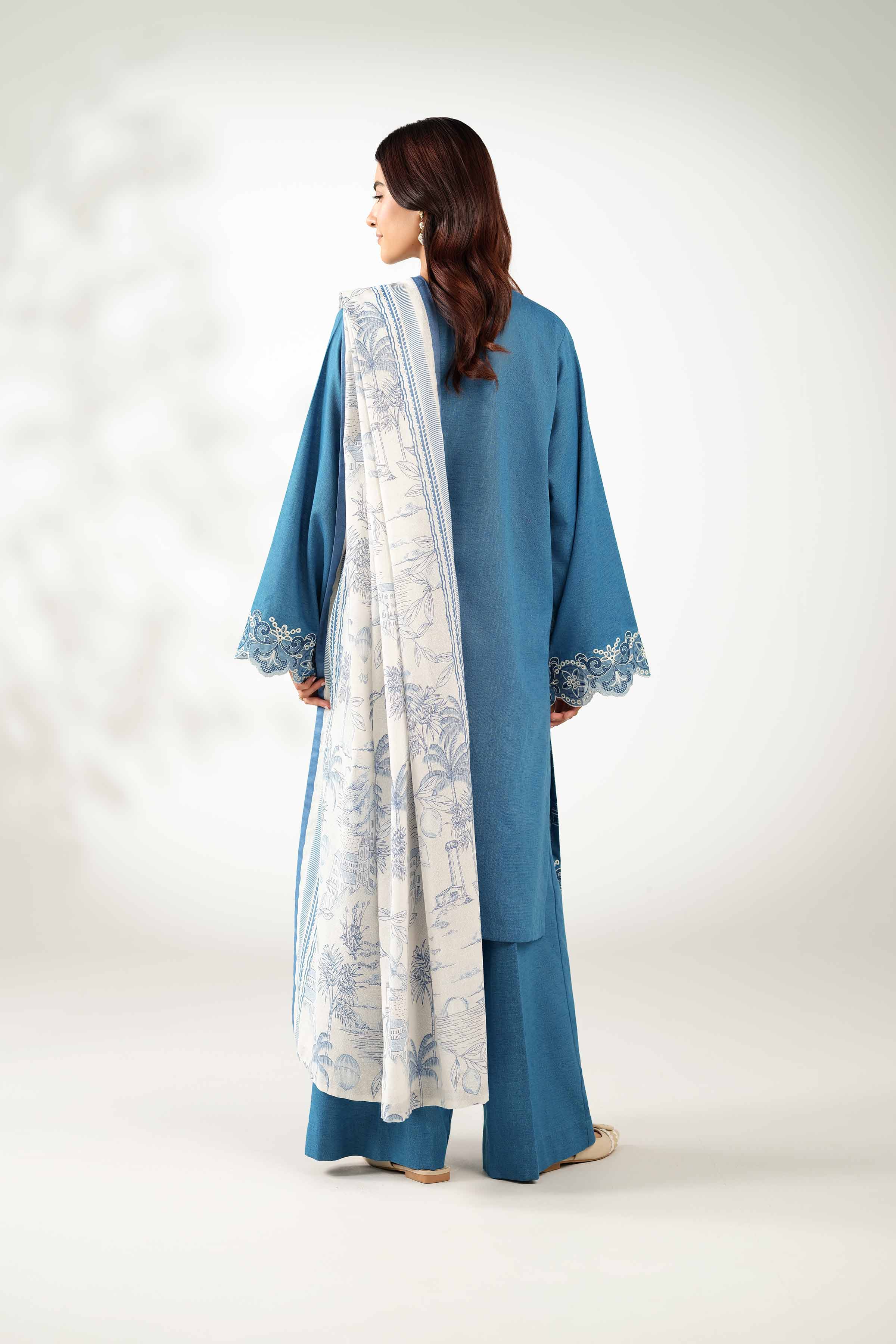 NISHATUAE - Blue Embroidered Karandi 3-piece Unstitched Suit