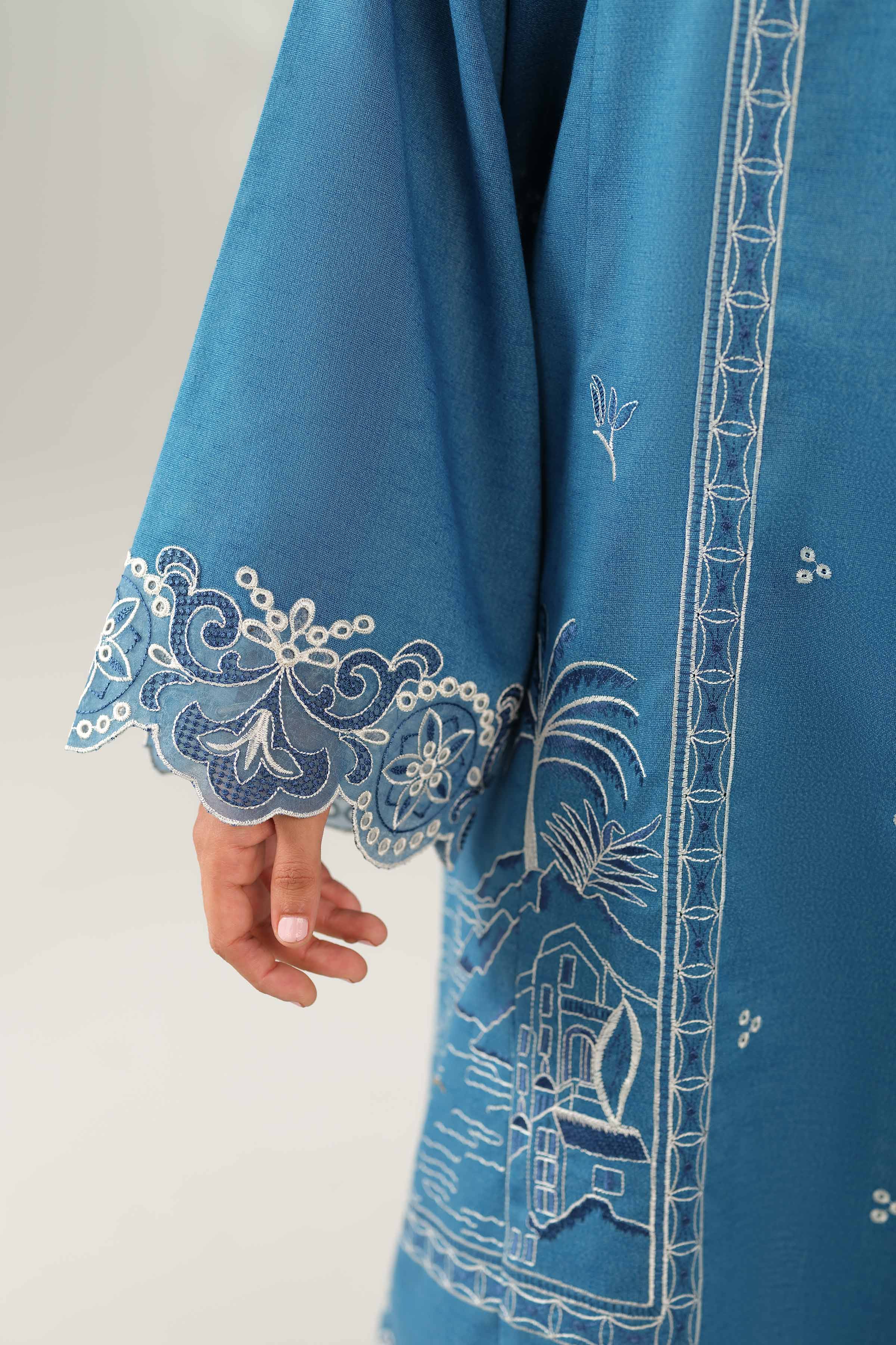 NISHATUAE - Blue Embroidered Karandi 3-piece Unstitched Suit
