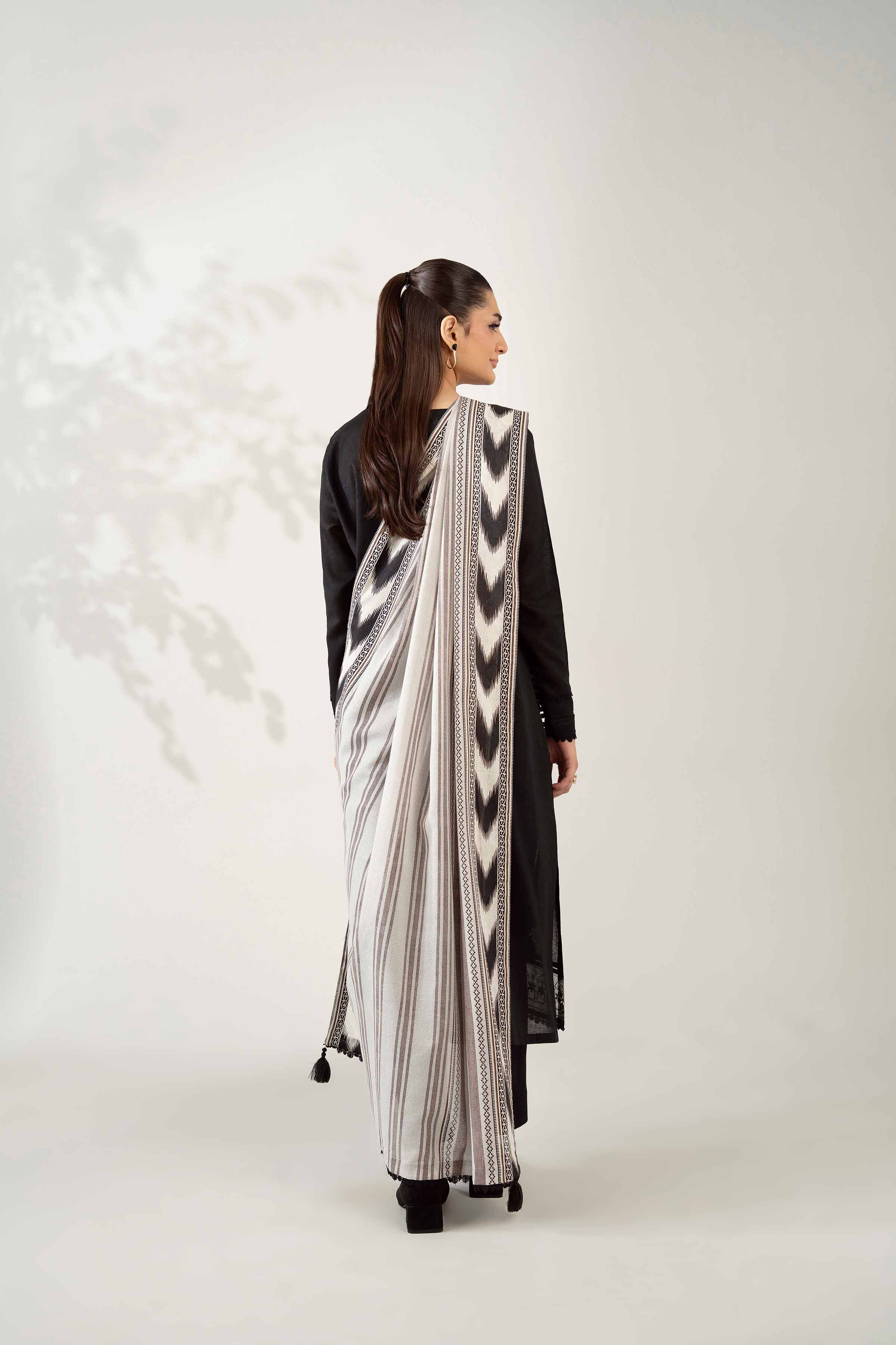 NISHATUAE - Black Embroidered Khaddar 3-piece Unstitched Suit