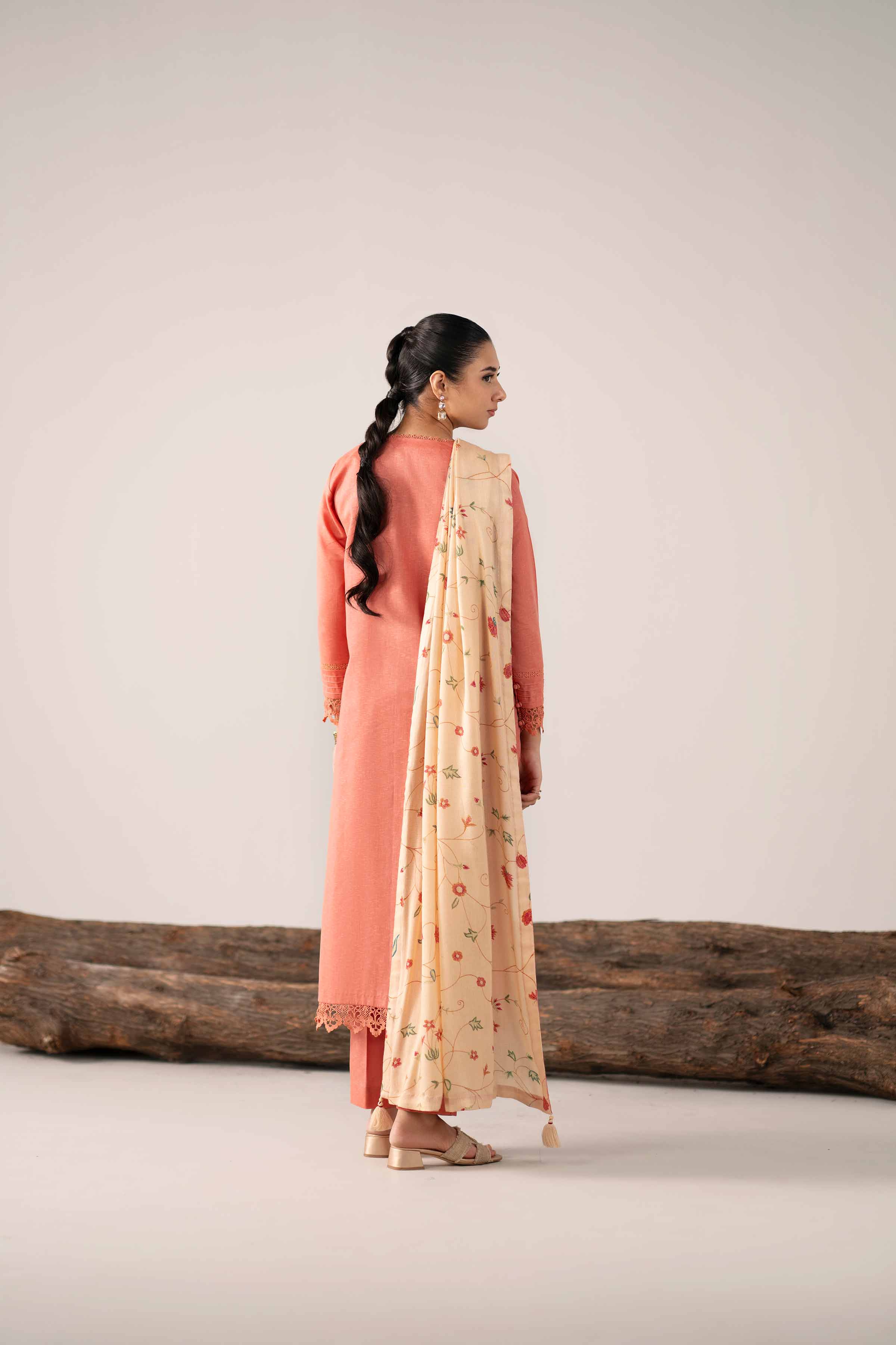 NishatUAE - Pink Embroidered Karandi 3-piece Unstitched Suit