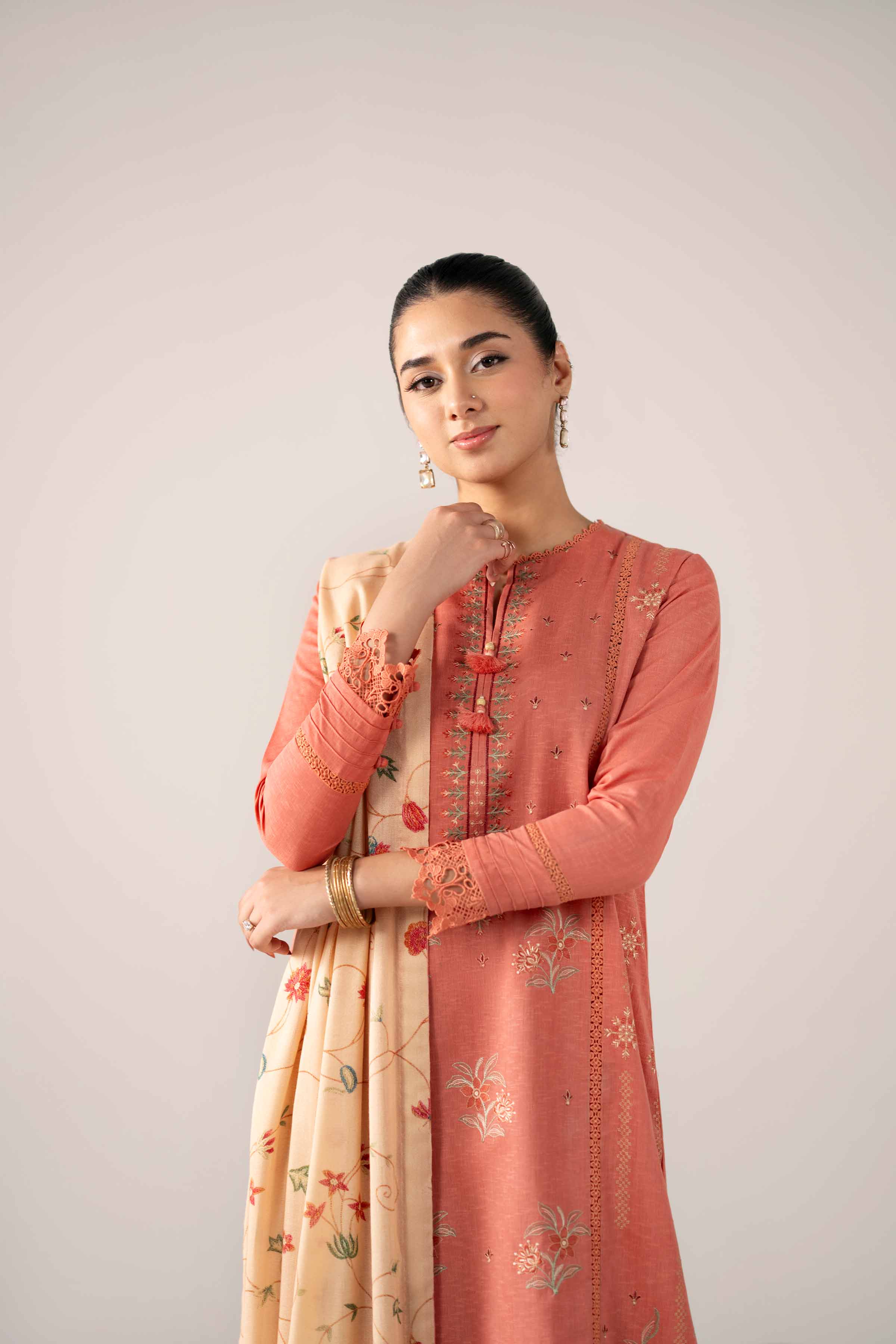 NishatUAE - Pink Embroidered Karandi 3-piece Unstitched Suit
