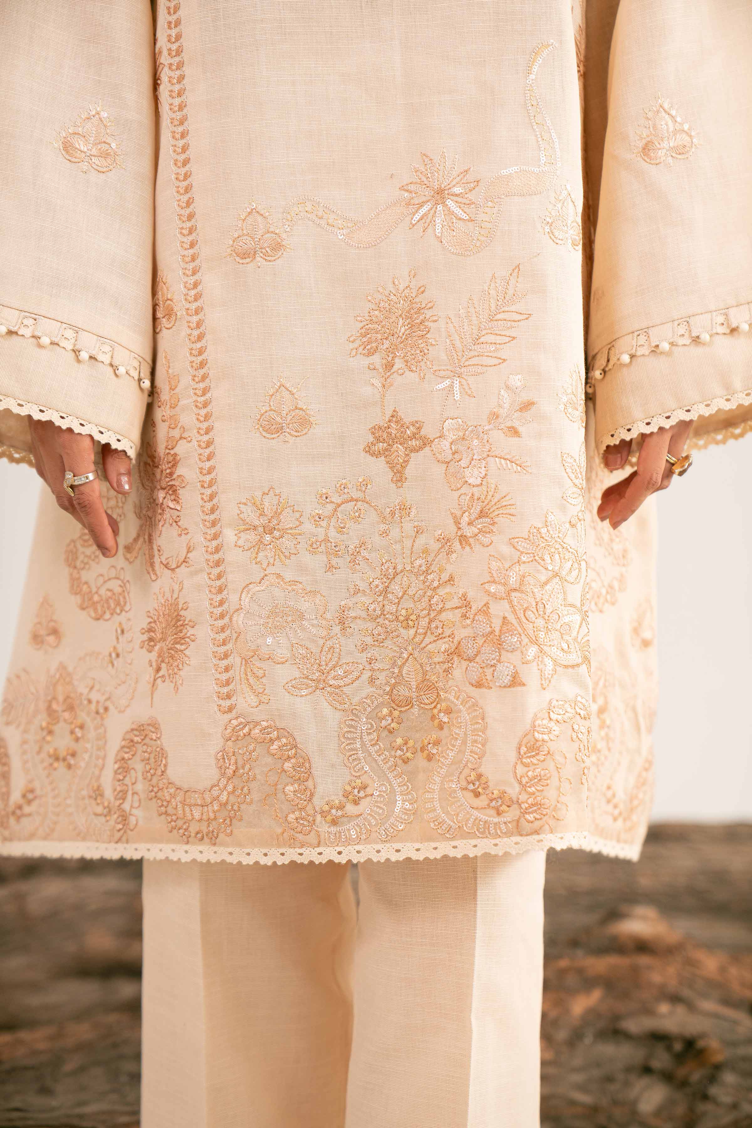 NishatUAE - Off White Embroidered Khaddar 3-piece Unstitched Suit