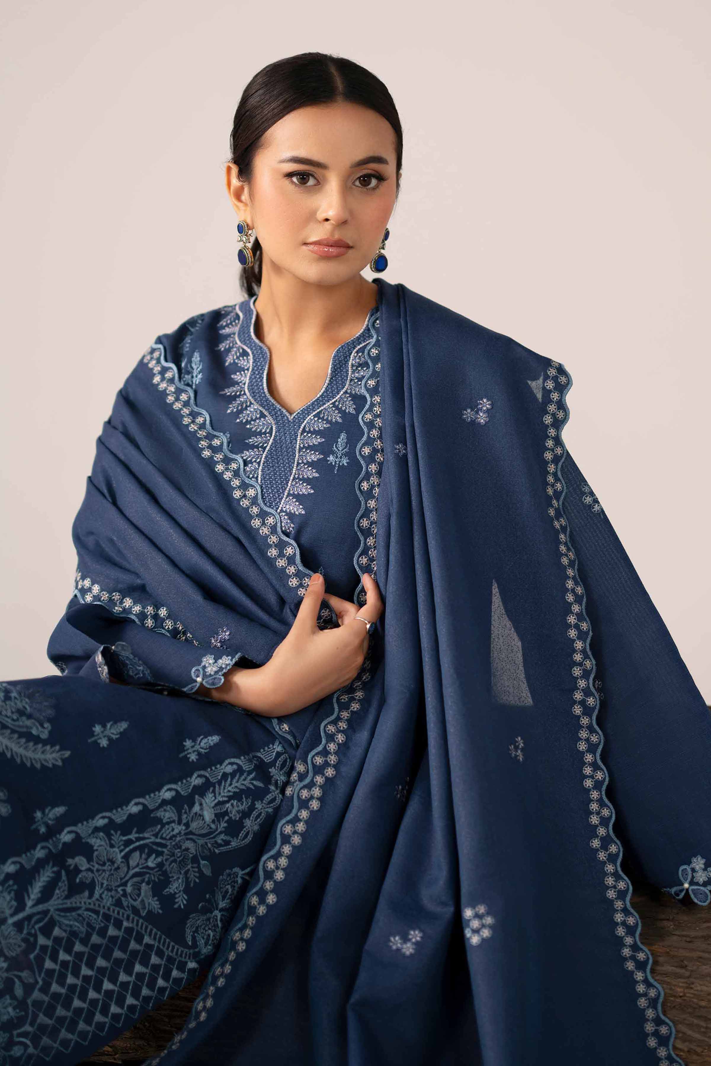 NishatUAE - Blue Embroidered Khaddar 3-piece Unstitched Suit