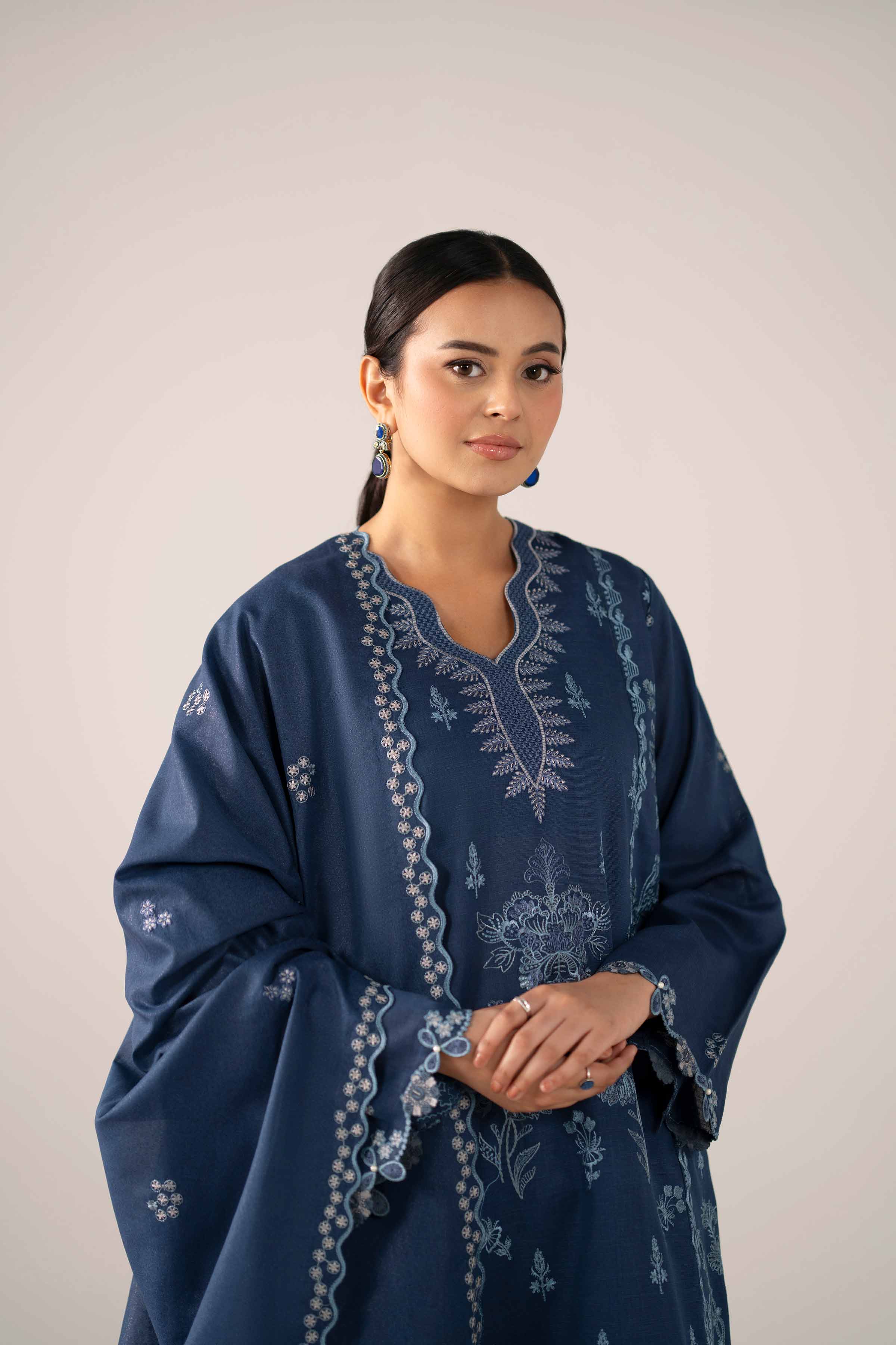 NishatUAE - Blue Embroidered Khaddar 3-piece Unstitched Suit
