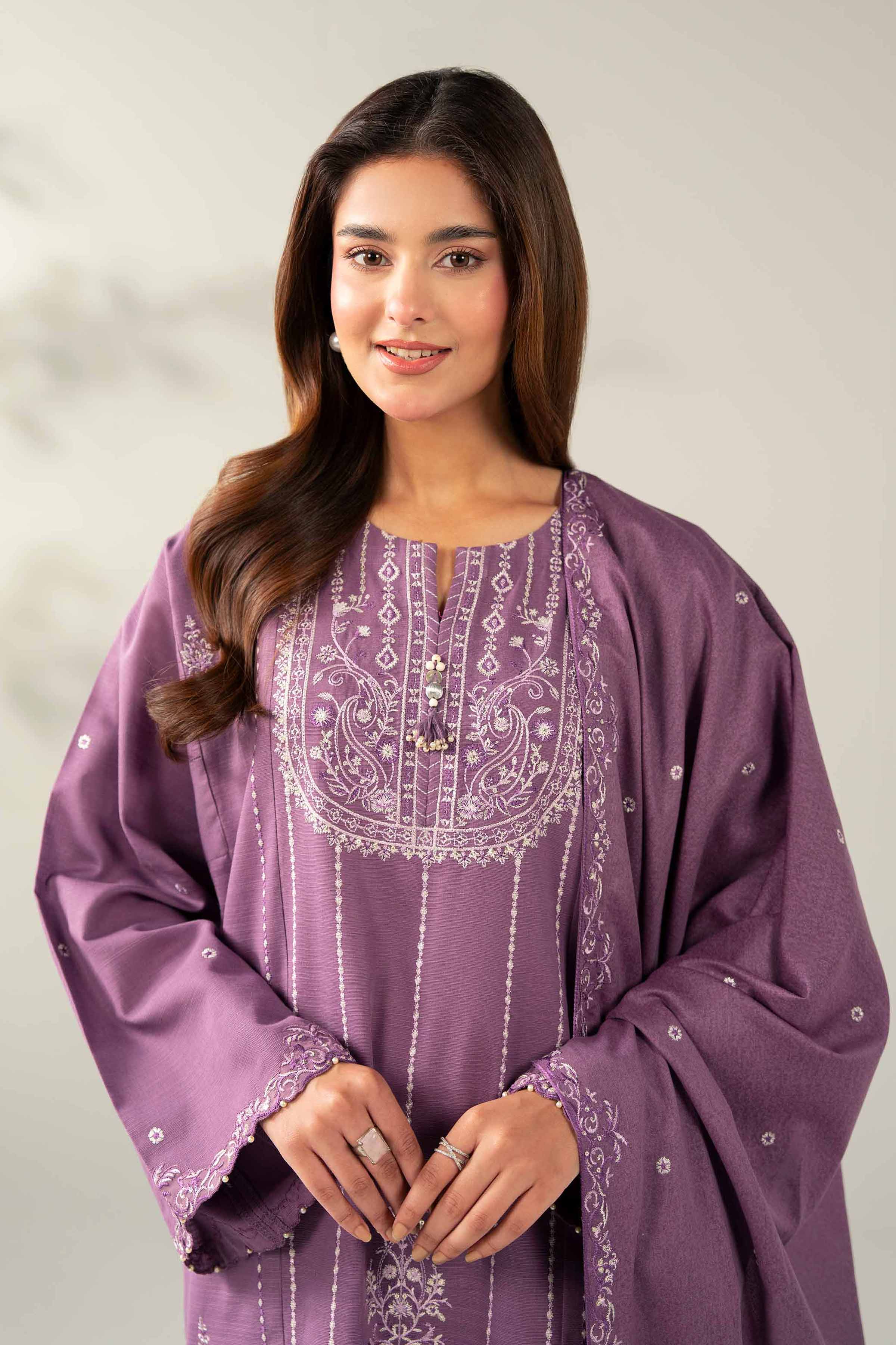 NishatUAE - Purple Embroidered Khaddar 3-piece Unstitched Suit