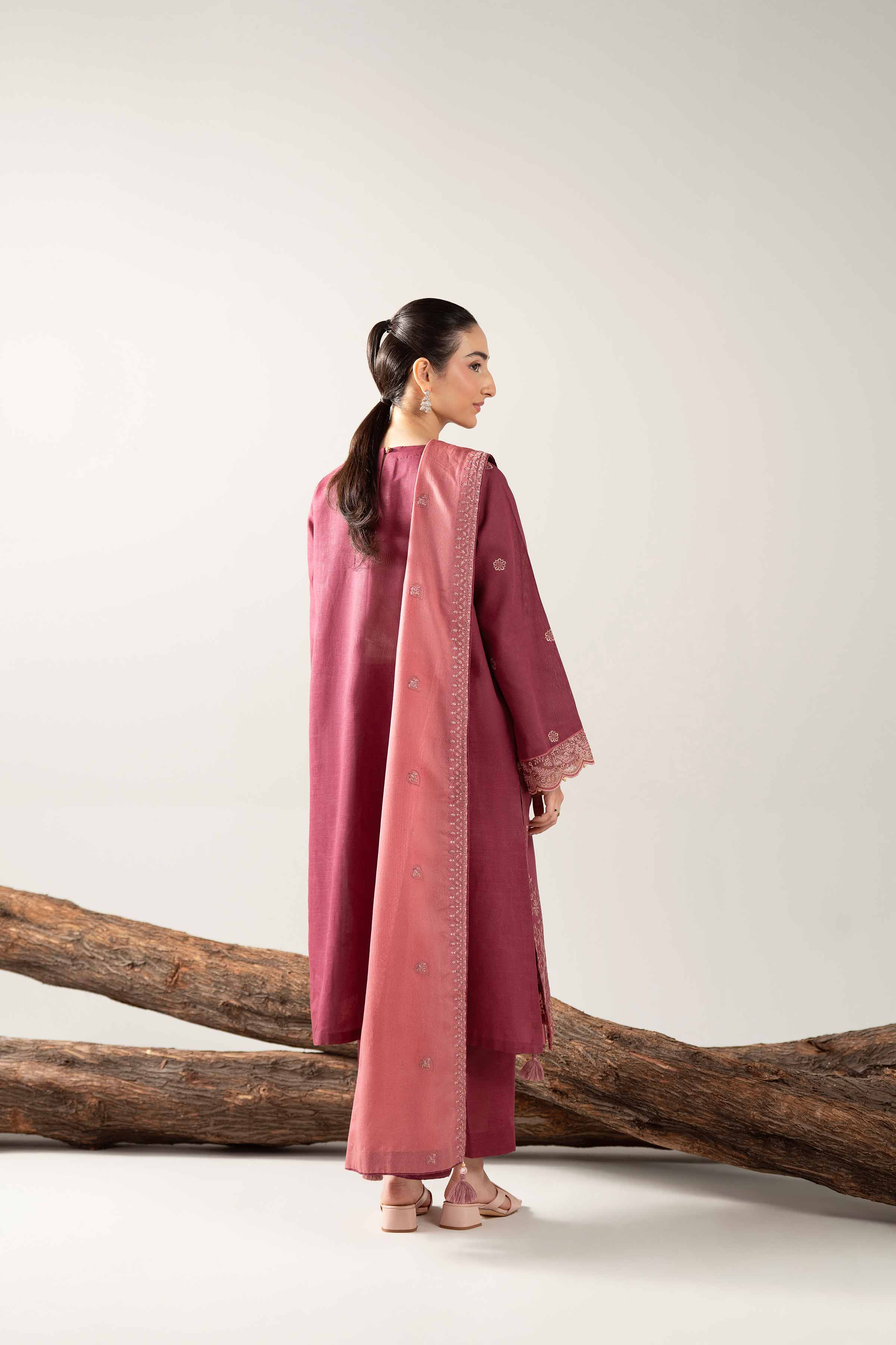 NishatUAE - Maroon Embroidered Khaddar 3-piece Unstitched Suit