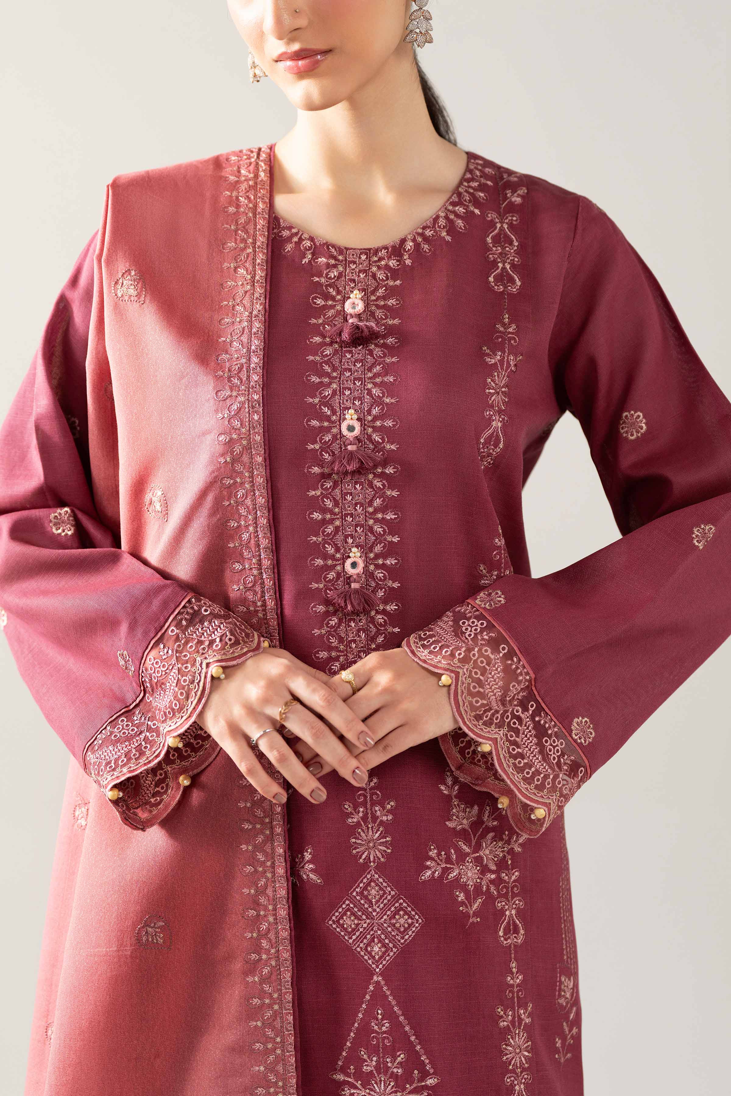 NishatUAE - Maroon Embroidered Khaddar 3-piece Unstitched Suit