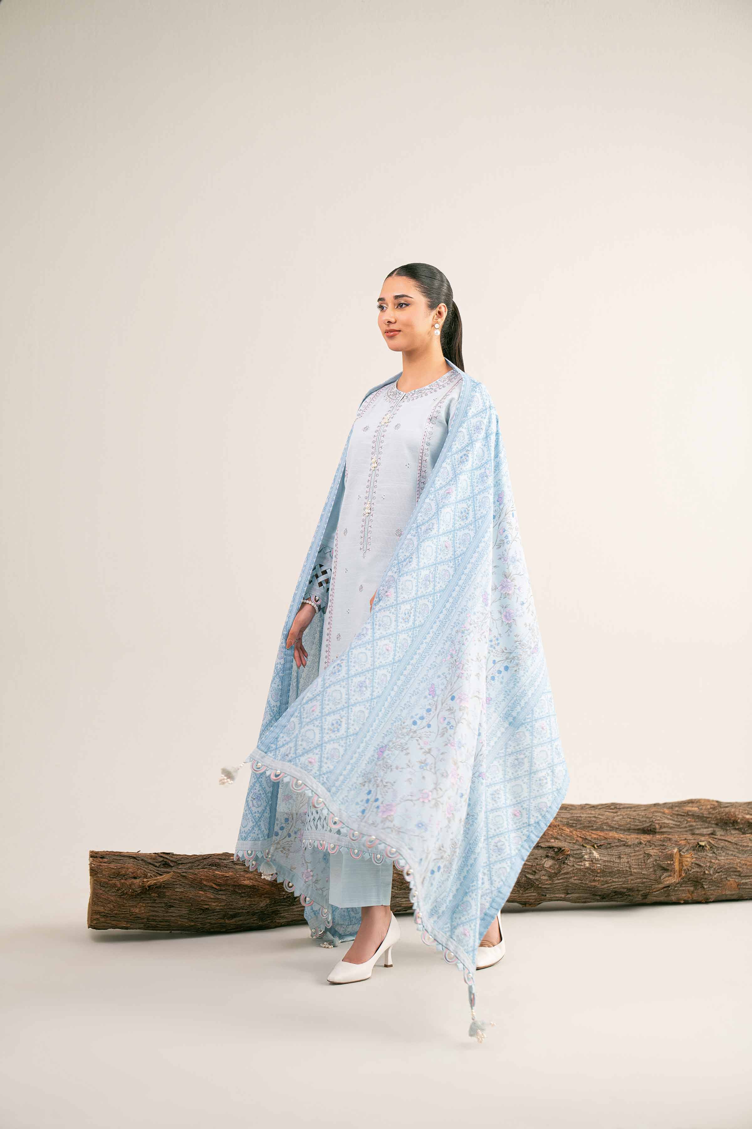 NishatUAE - Blue Embroidered Khaddar 3-piece Unstitched Suit