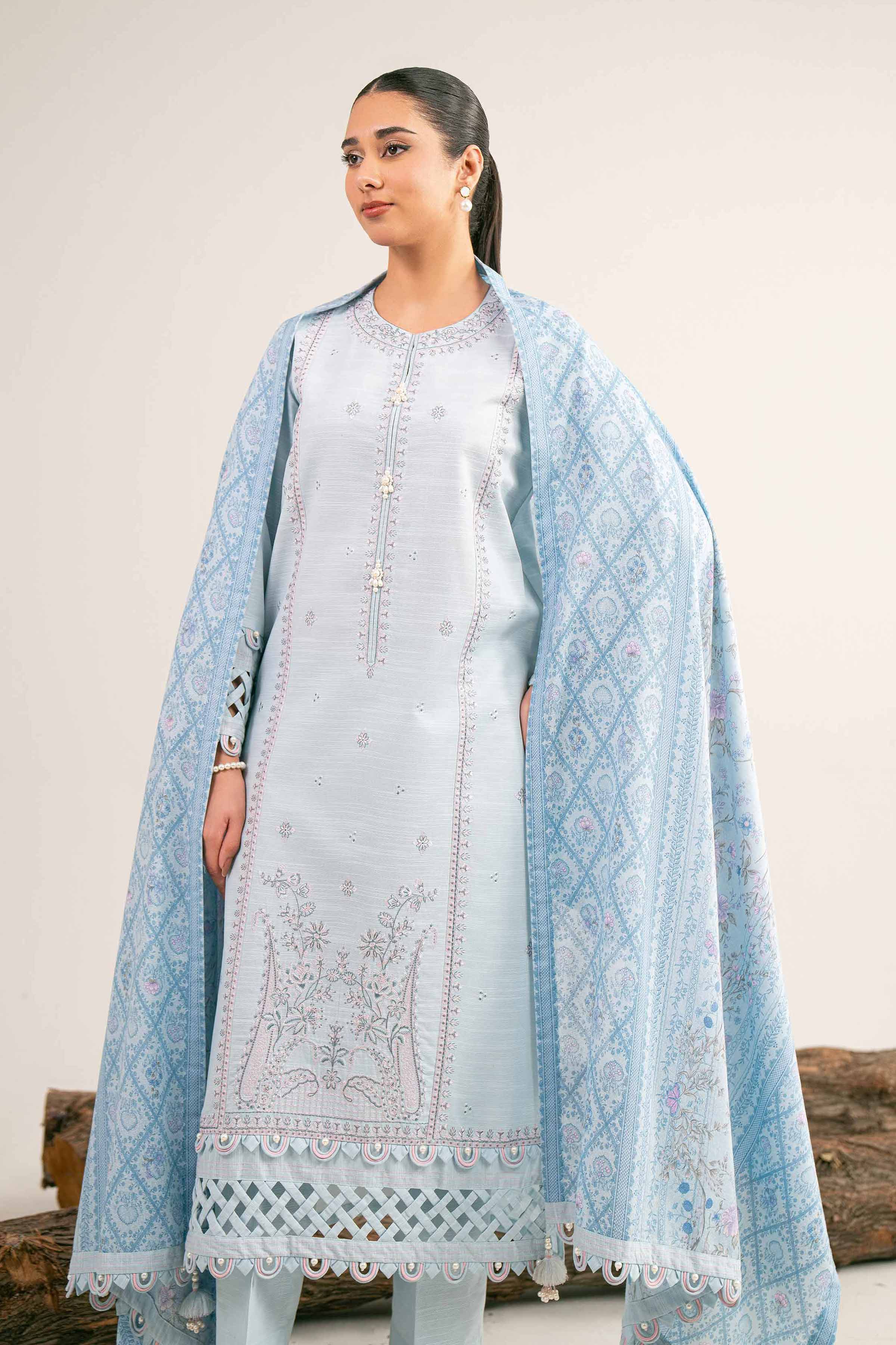 NishatUAE - Blue Embroidered Khaddar 3-piece Unstitched Suit