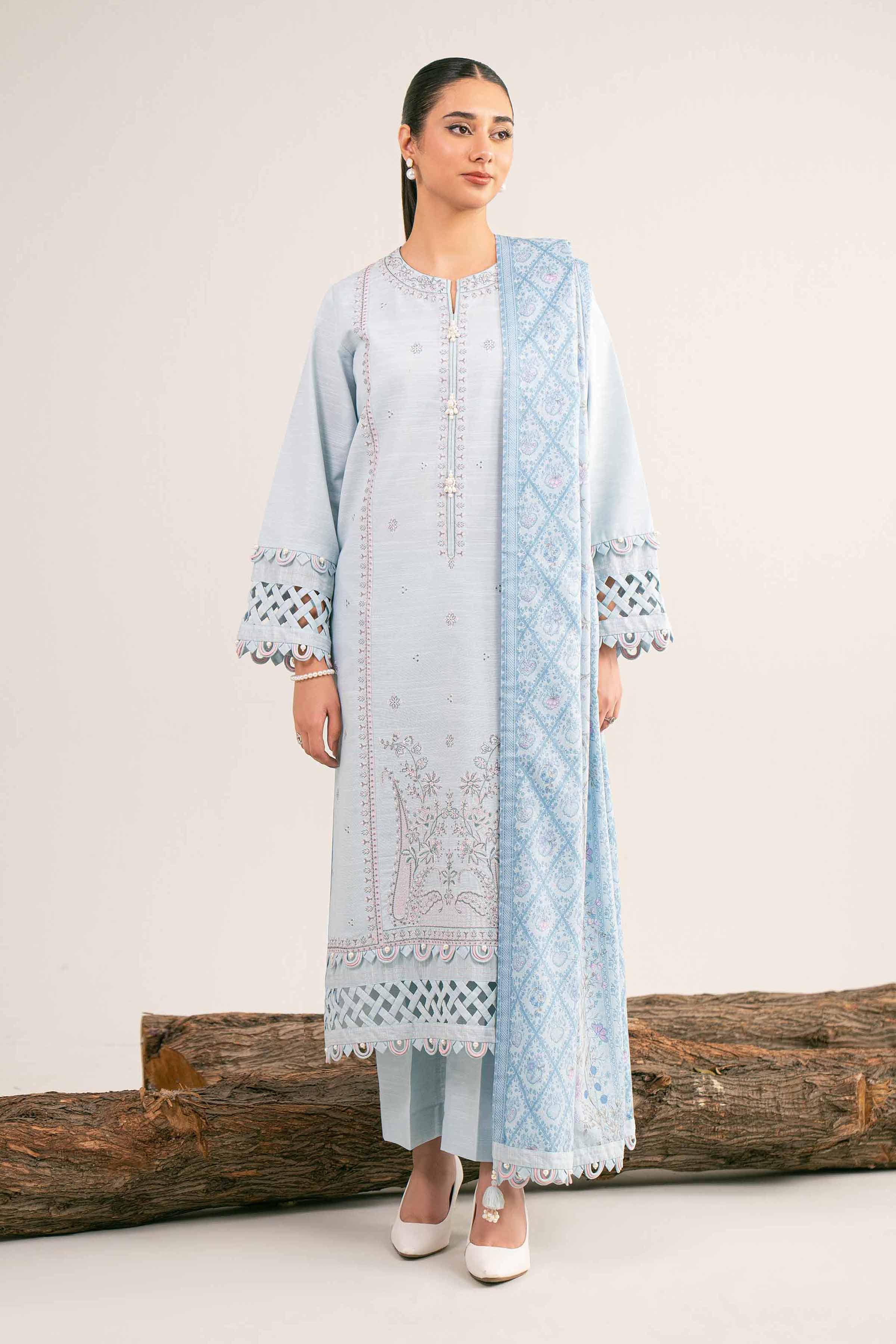 NishatUAE - Blue Embroidered Khaddar 3-piece Unstitched Suit