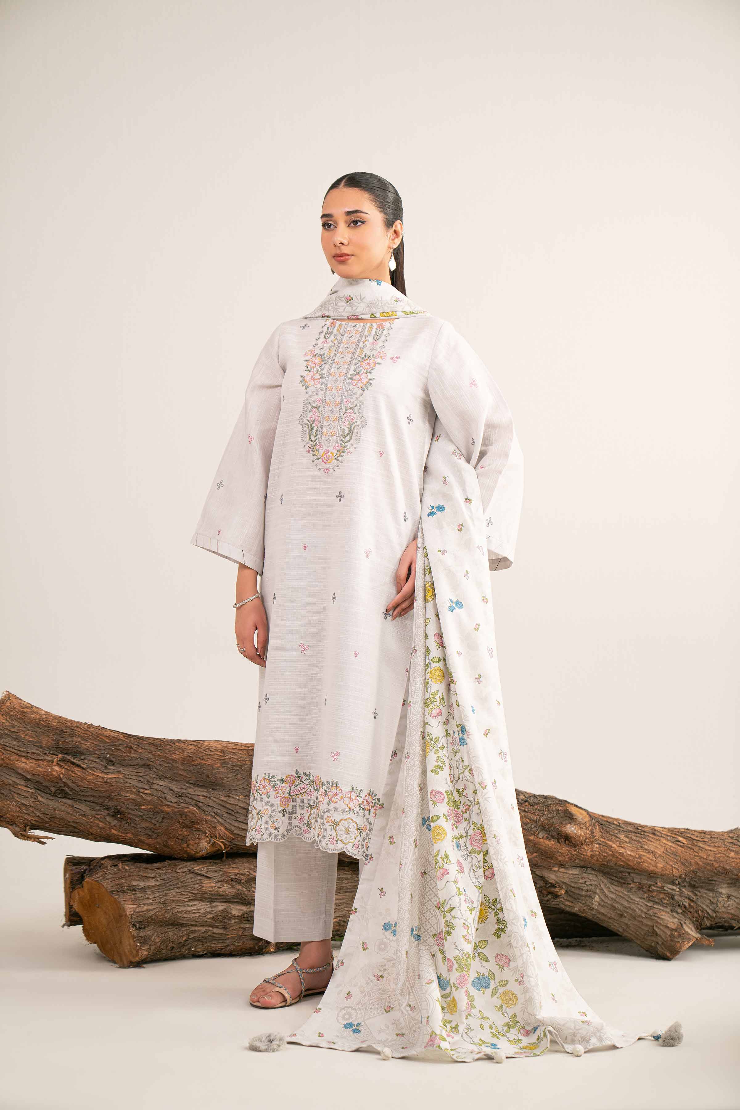 NishatUAE - Grey Embroidered Khaddar 3-piece Unstitched Suit