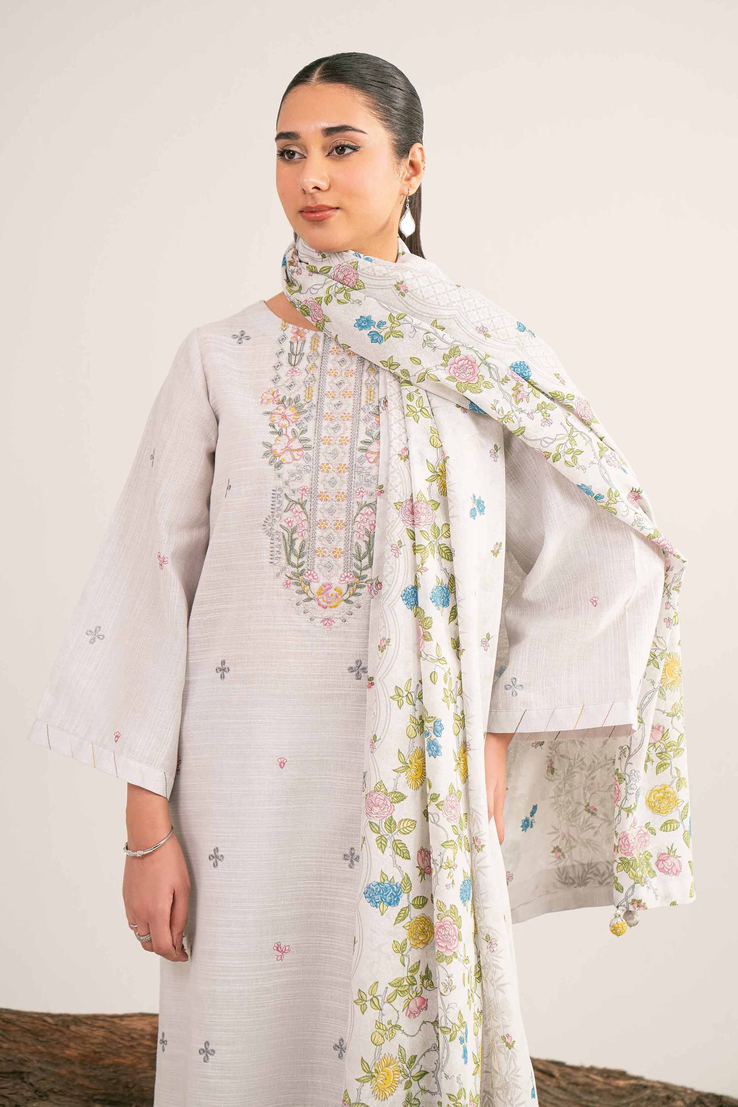 NishatUAE - Grey Embroidered Khaddar 3-piece Unstitched Suit