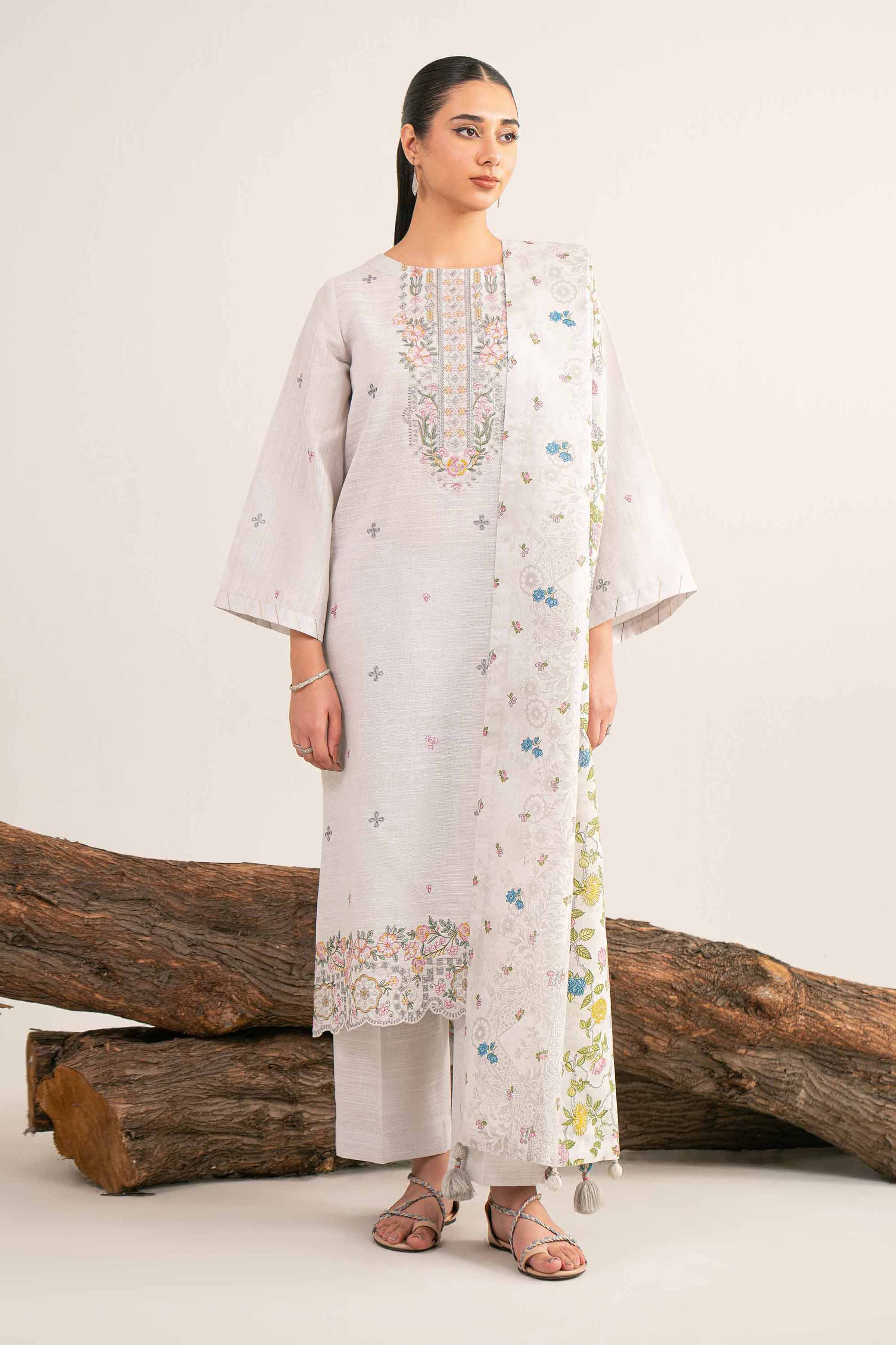 NishatUAE - Grey Embroidered Khaddar 3-piece Unstitched Suit