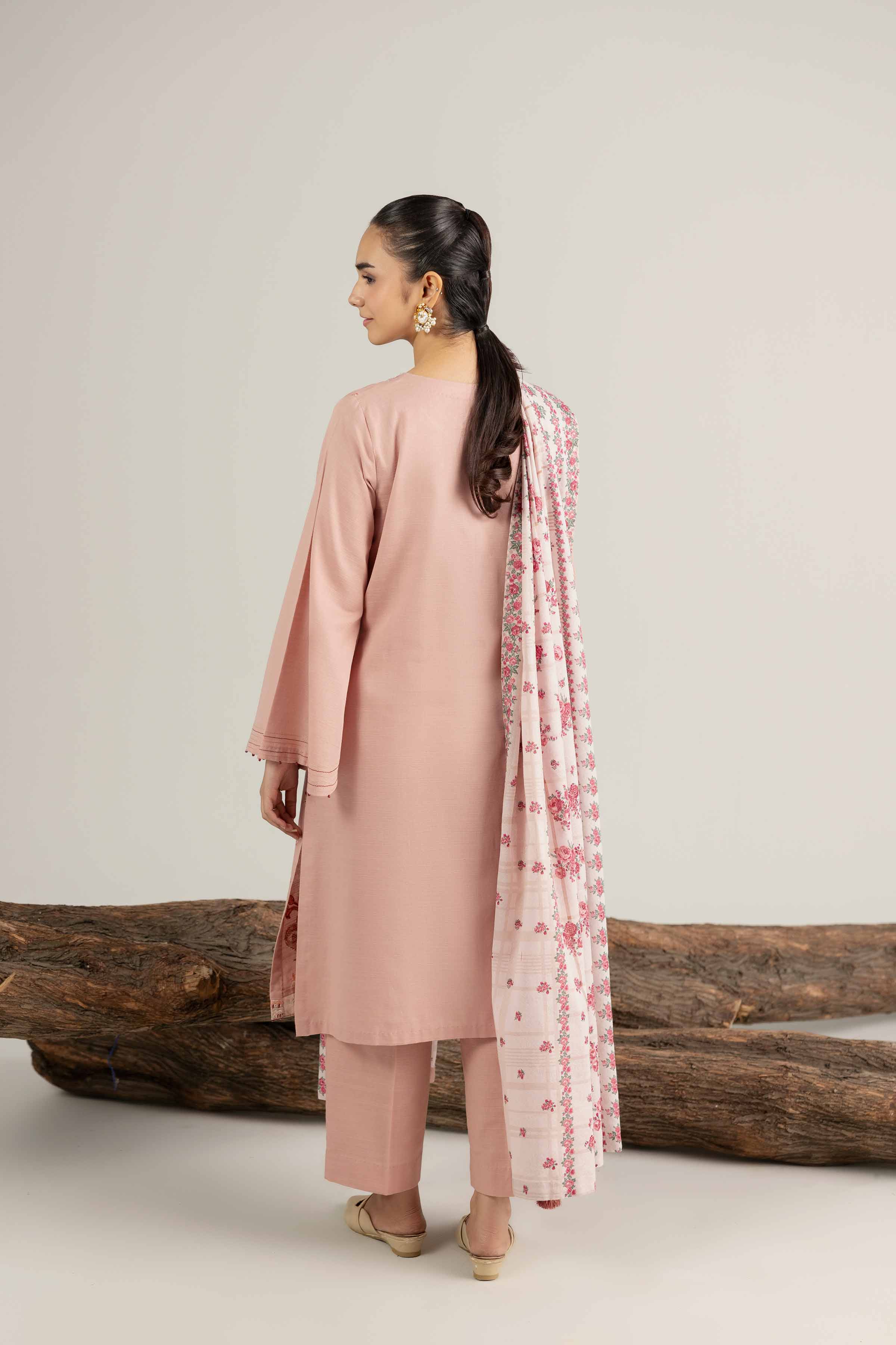 NishatUAE - Pink & Tea Pink Embroidered Khaddar 3-piece Unstitched Suit