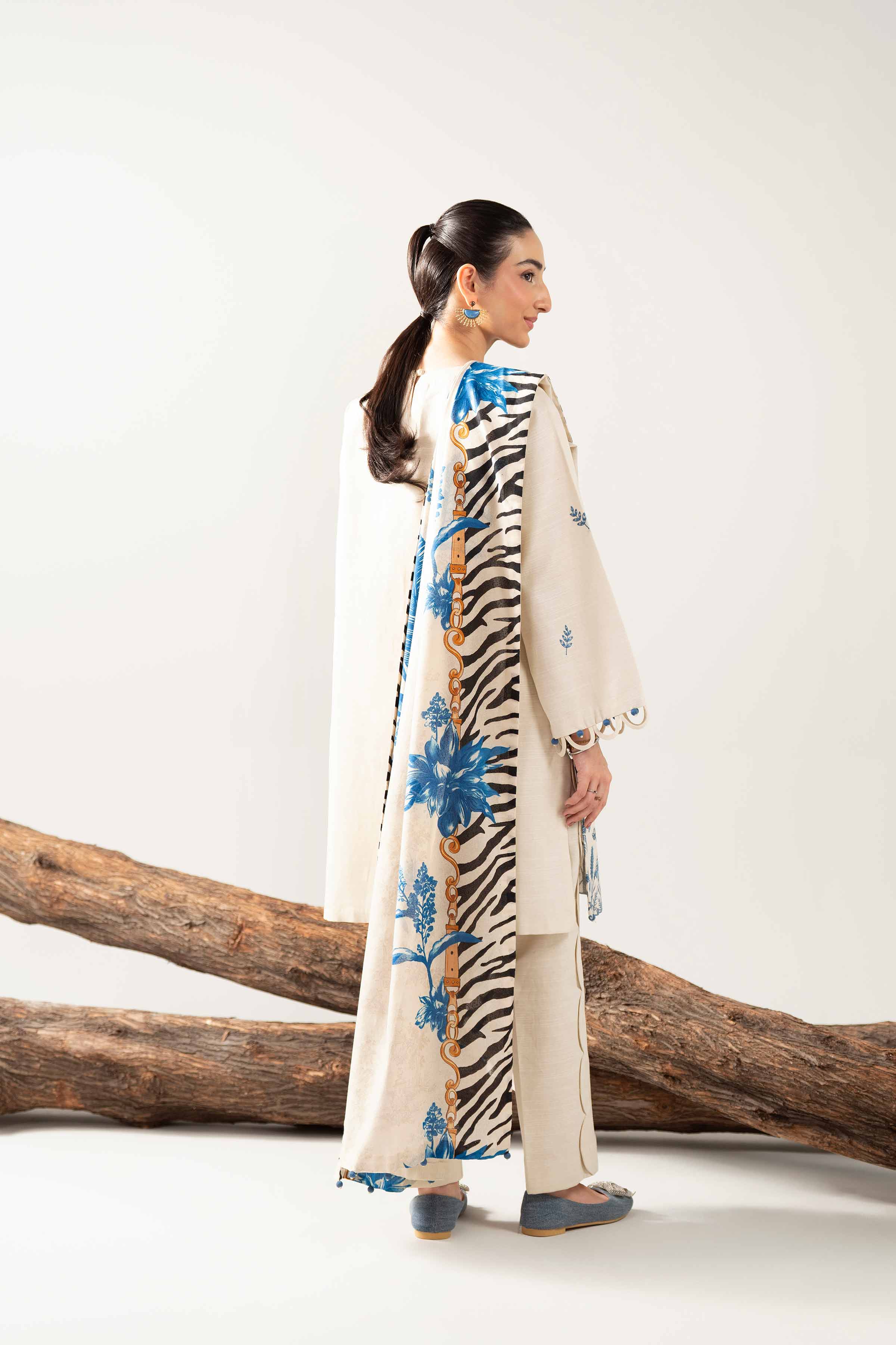 NishatUAE - Beige Embroidered Khaddar 3-piece Unstitched Suit