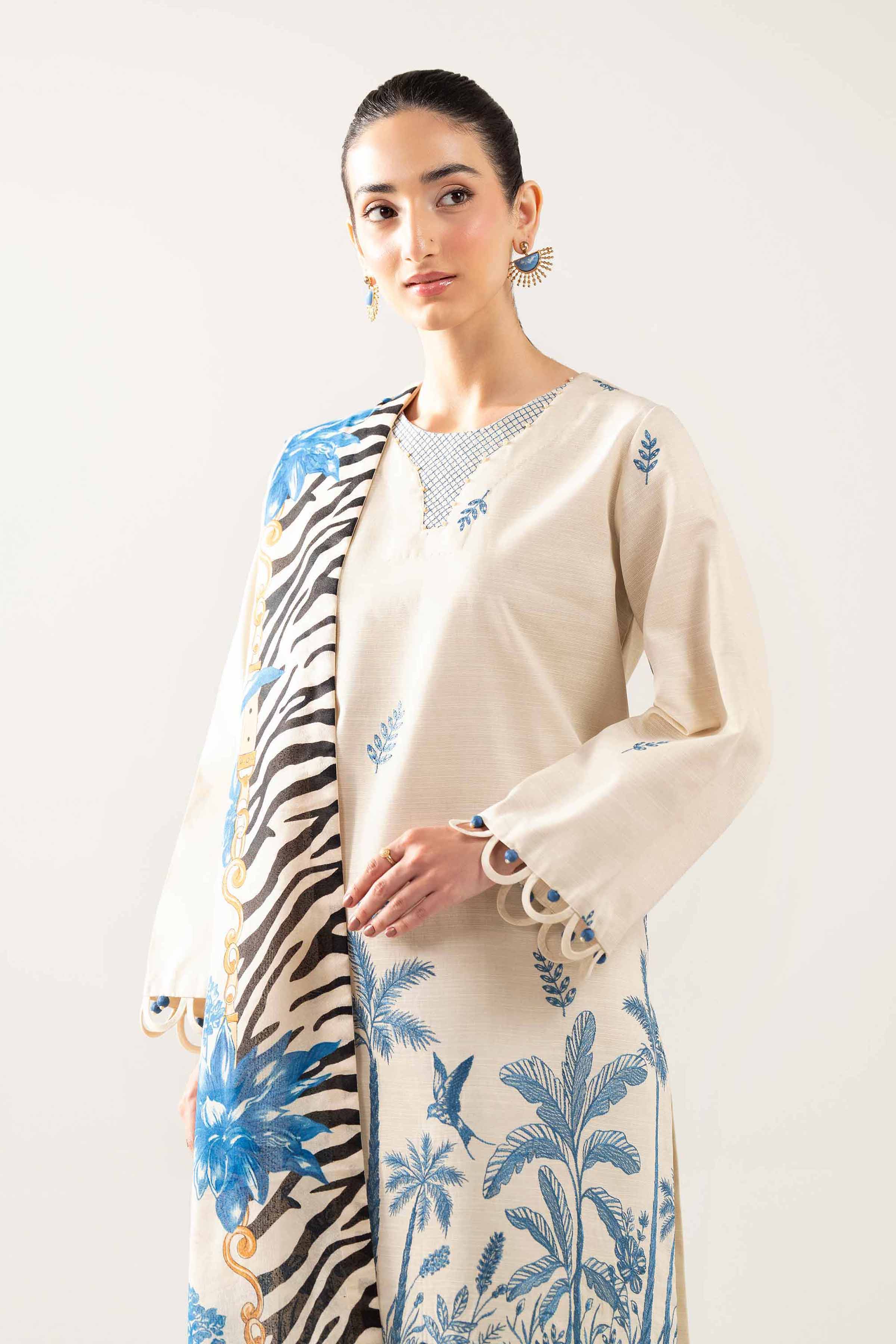 NishatUAE - Beige Embroidered Khaddar 3-piece Unstitched Suit