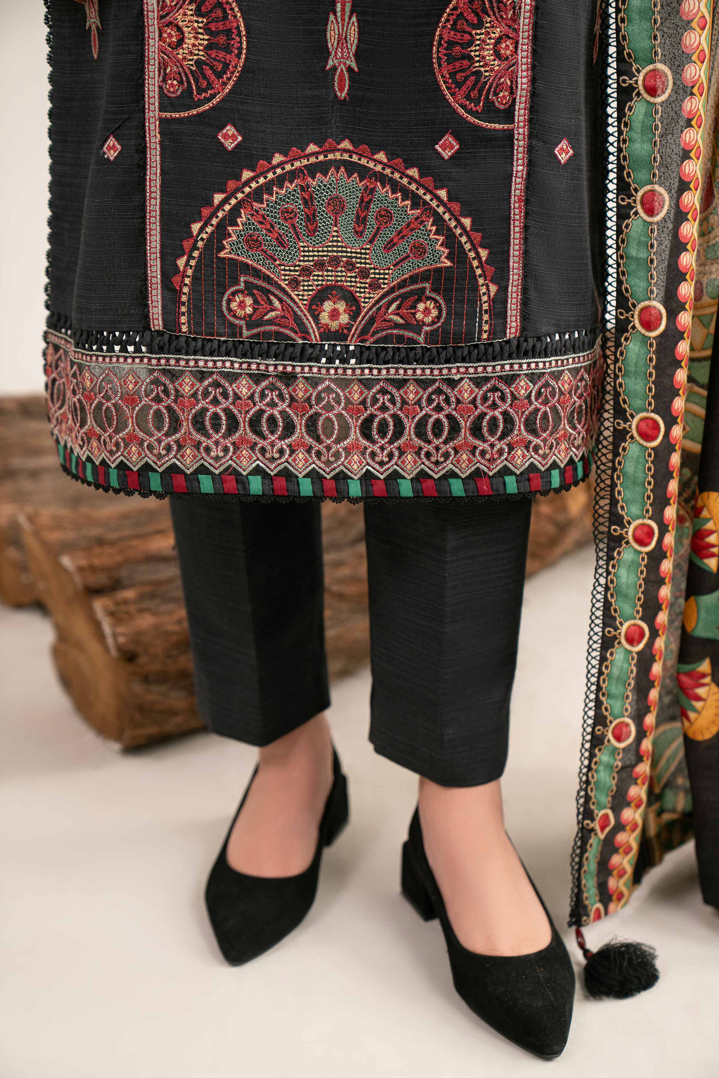 NishatUAE - Black Embroidered Khaddar 3-piece Unstitched Suit