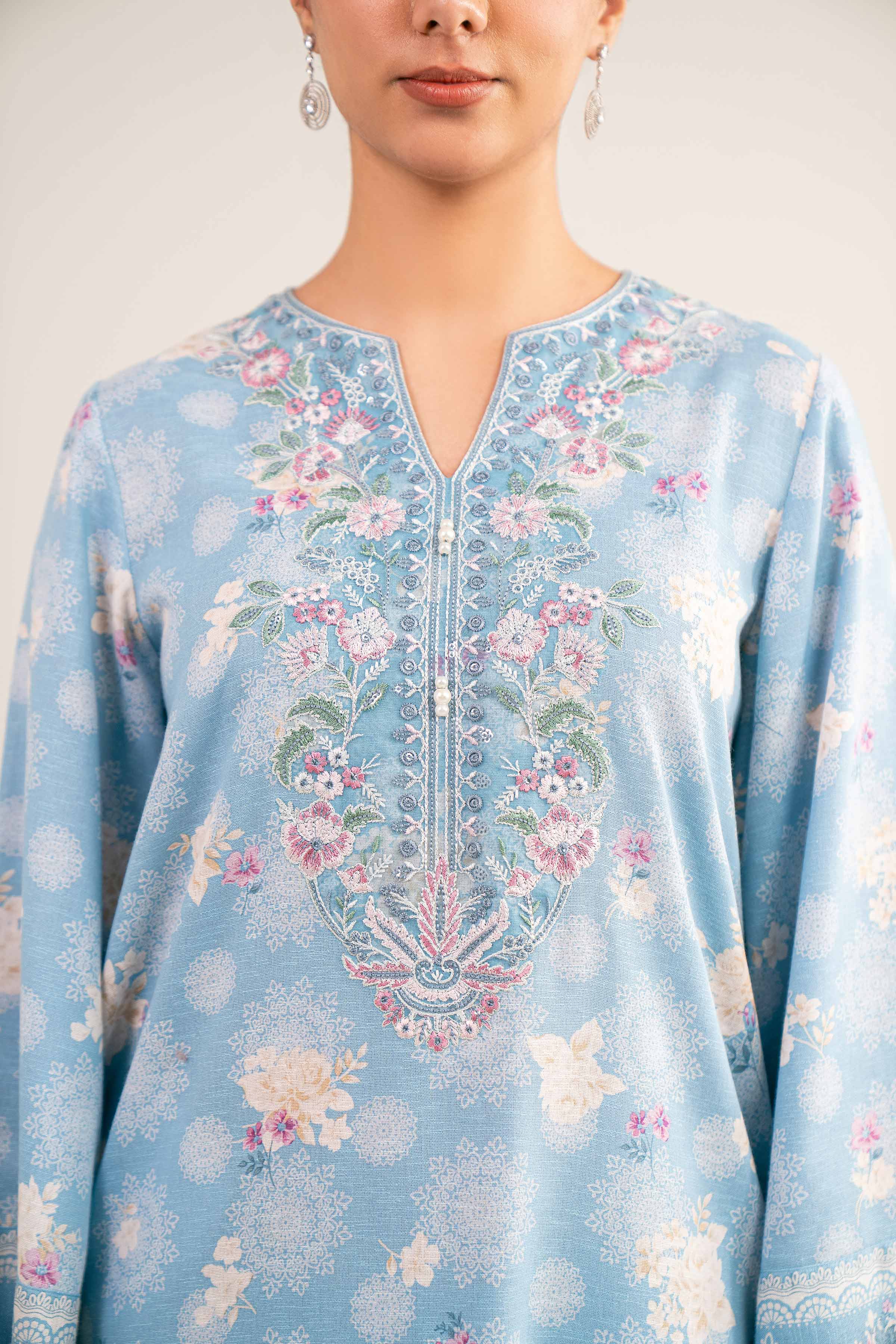 NishatUAE - Blue Embroidered Karandi 3-piece Unstitched Suit