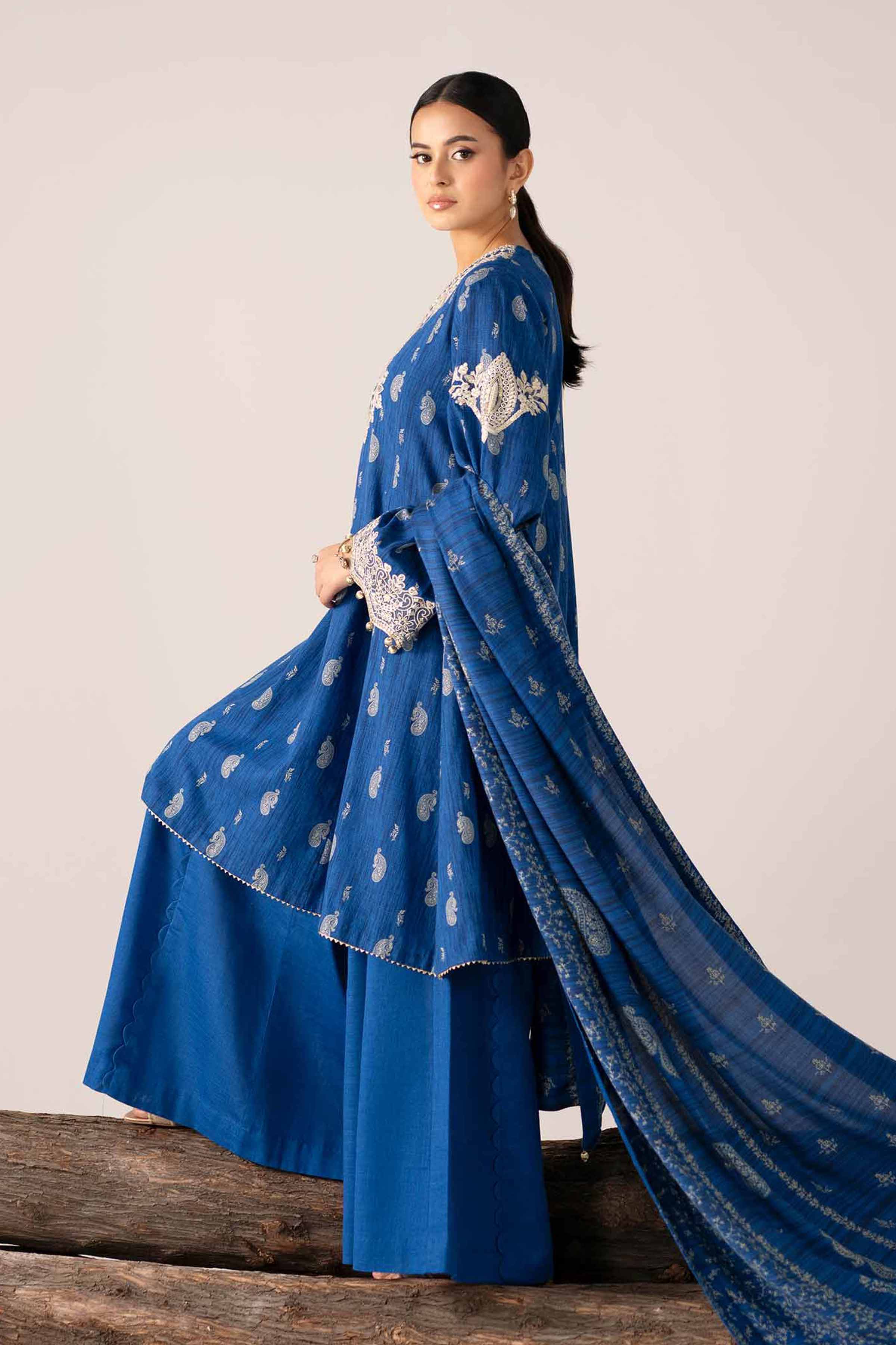 NishatUAE - Blue Embroidered Khaddar 3-piece Unstitched Suit