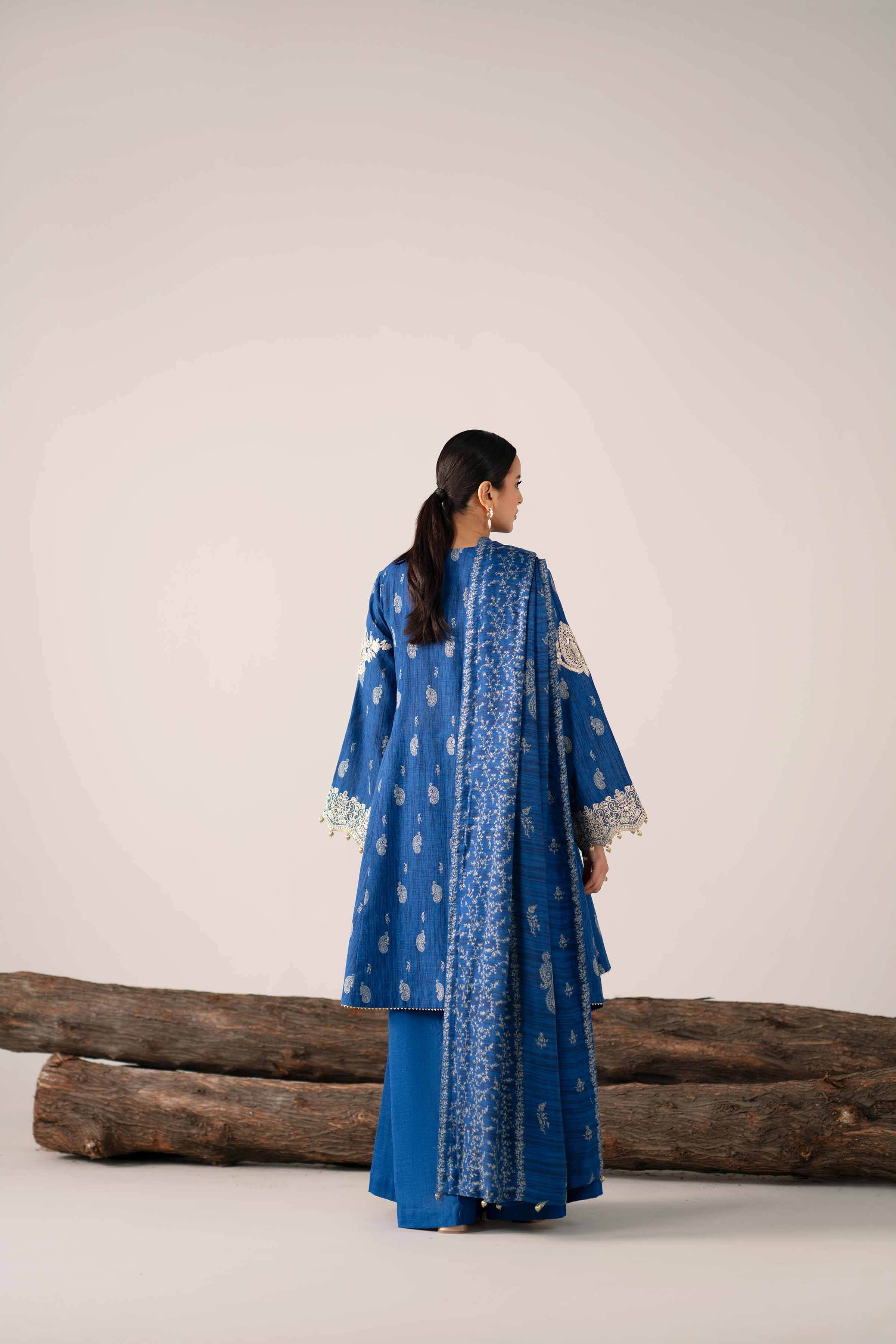 NishatUAE - Blue Embroidered Khaddar 3-piece Unstitched Suit