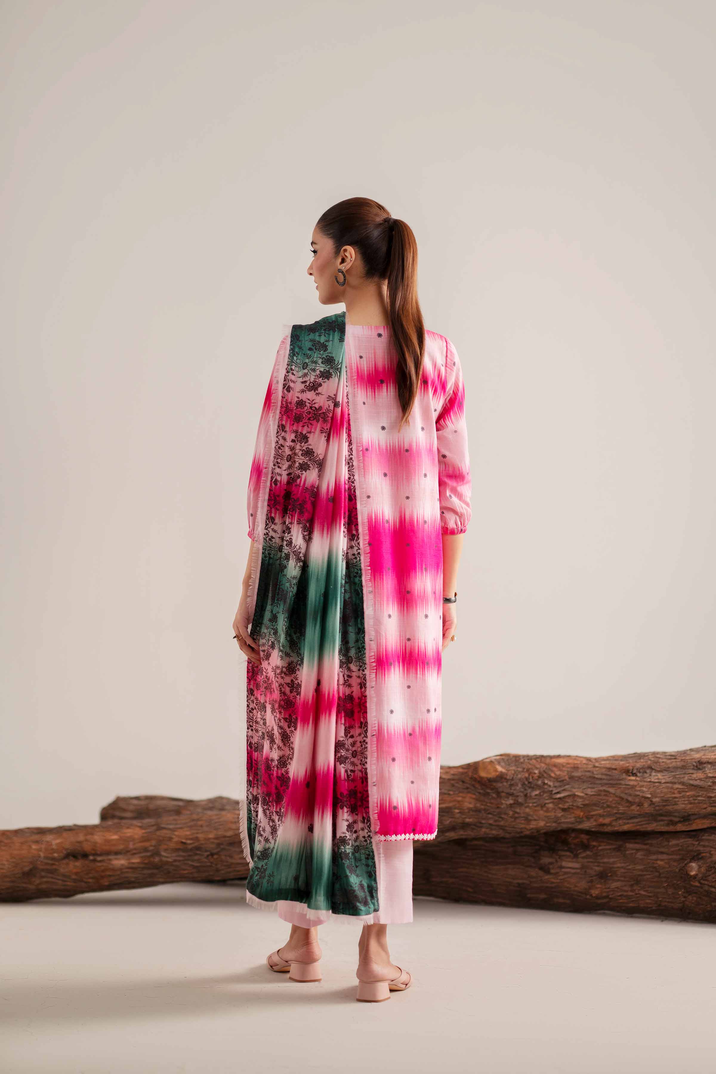 NishatUAE - Pink Printed Khaddar 3-piece Unstitched Suit