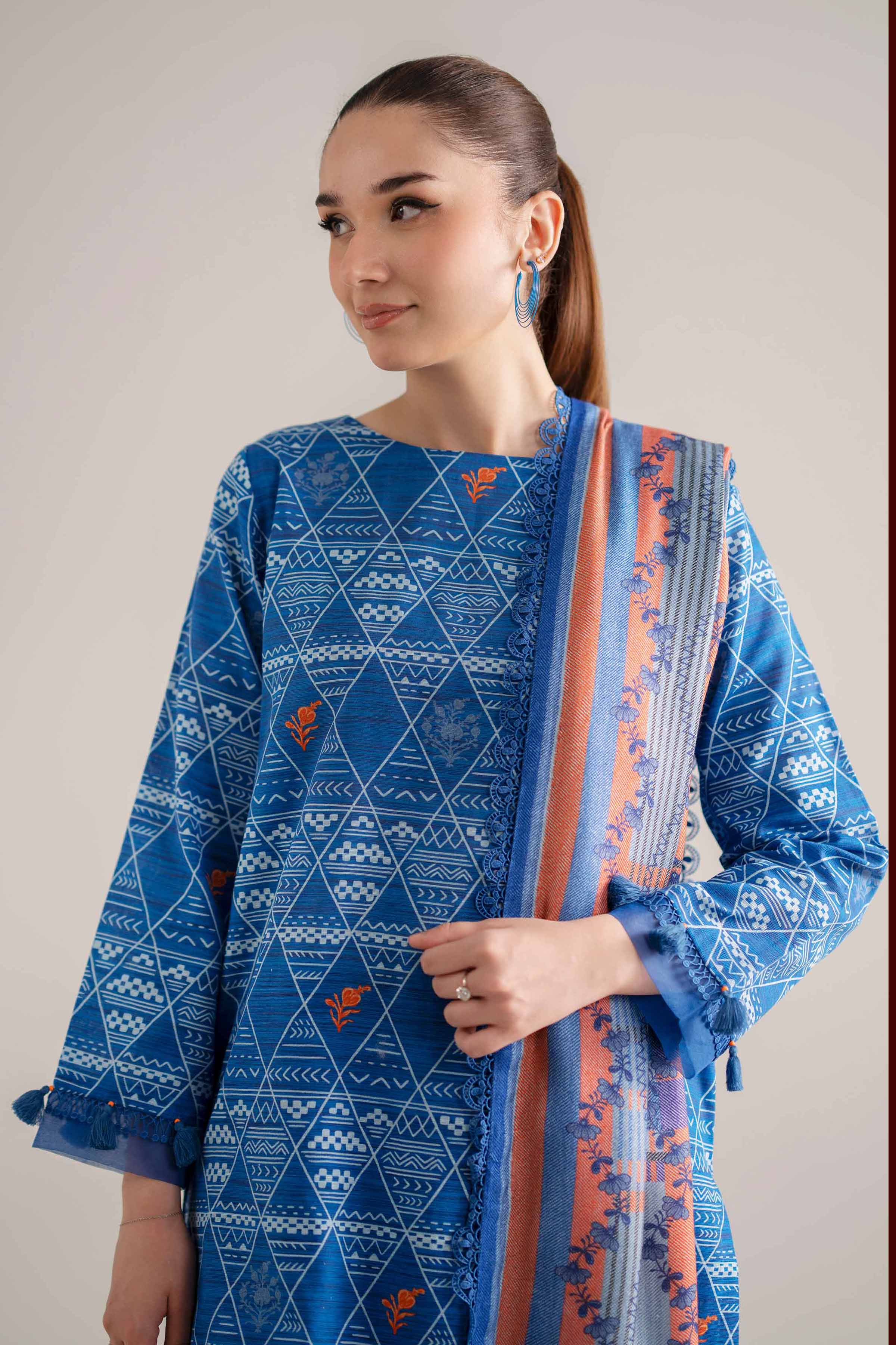NishatUAE - Blue Printed Khaddar 3-piece Unstitched Suit