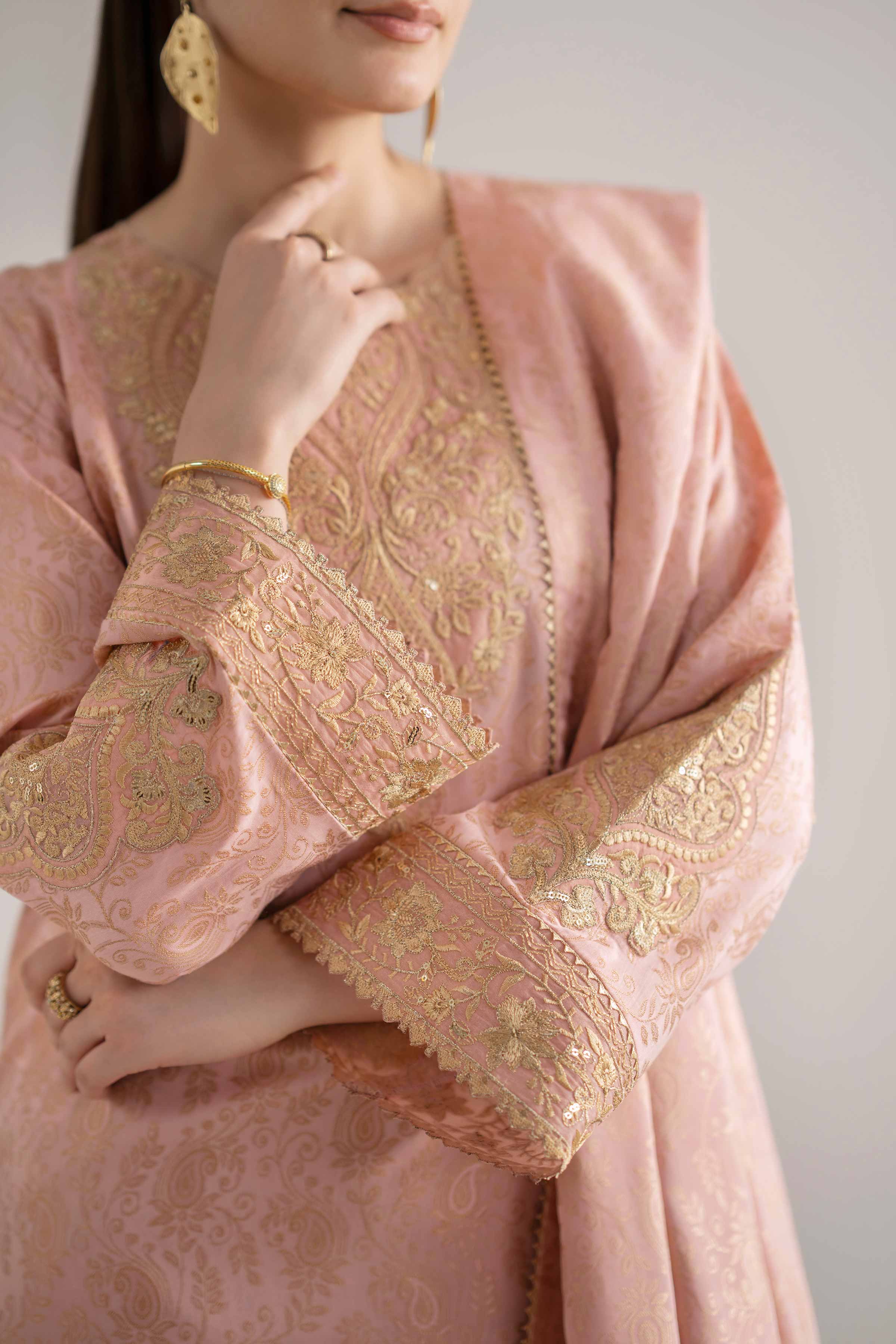 NishatUAE - Pink Embroidered Jacquard 3-piece Unstitched Suit