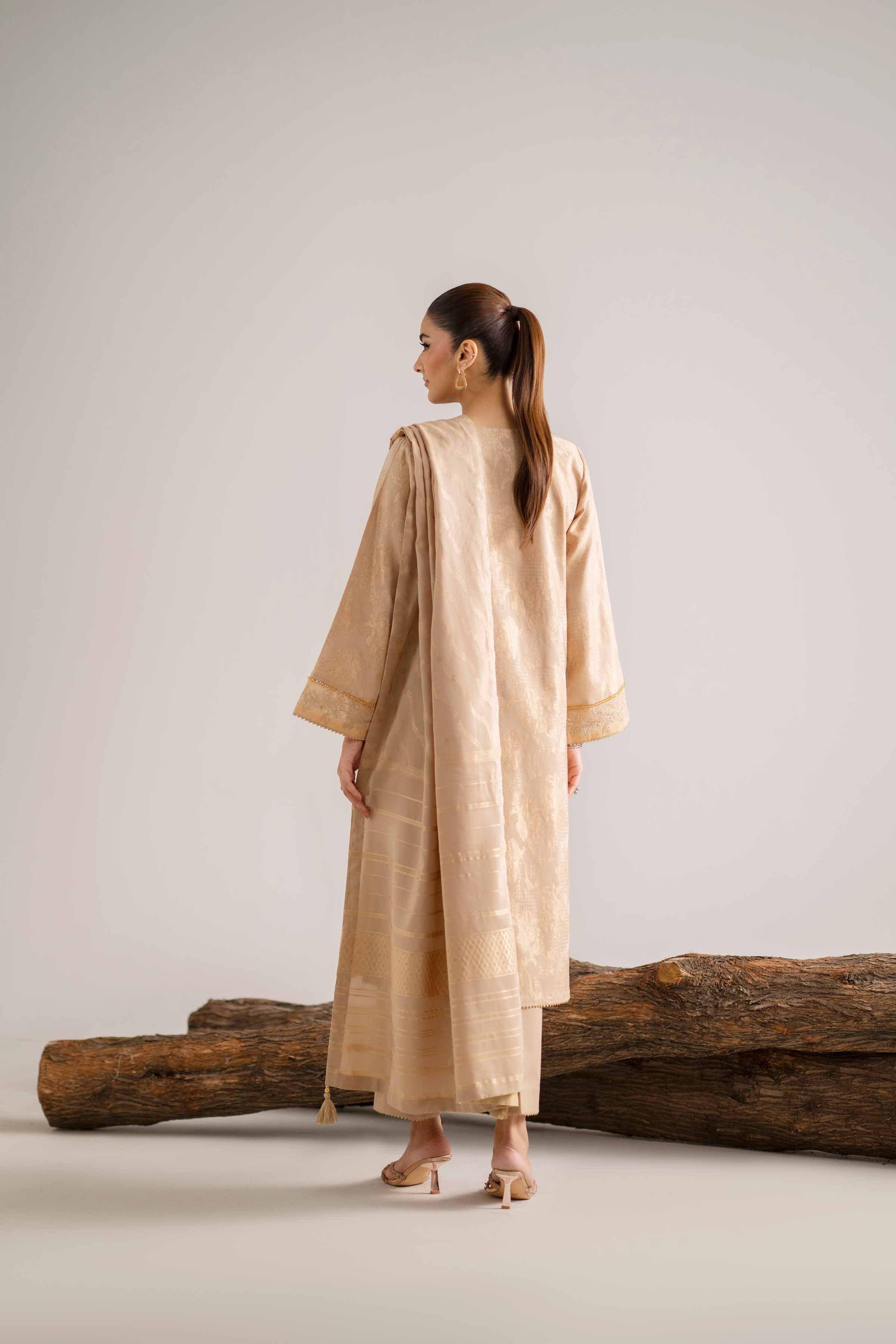 NishatUAE - Beige Embroidered Jacquard 3-piece Unstitched Suit