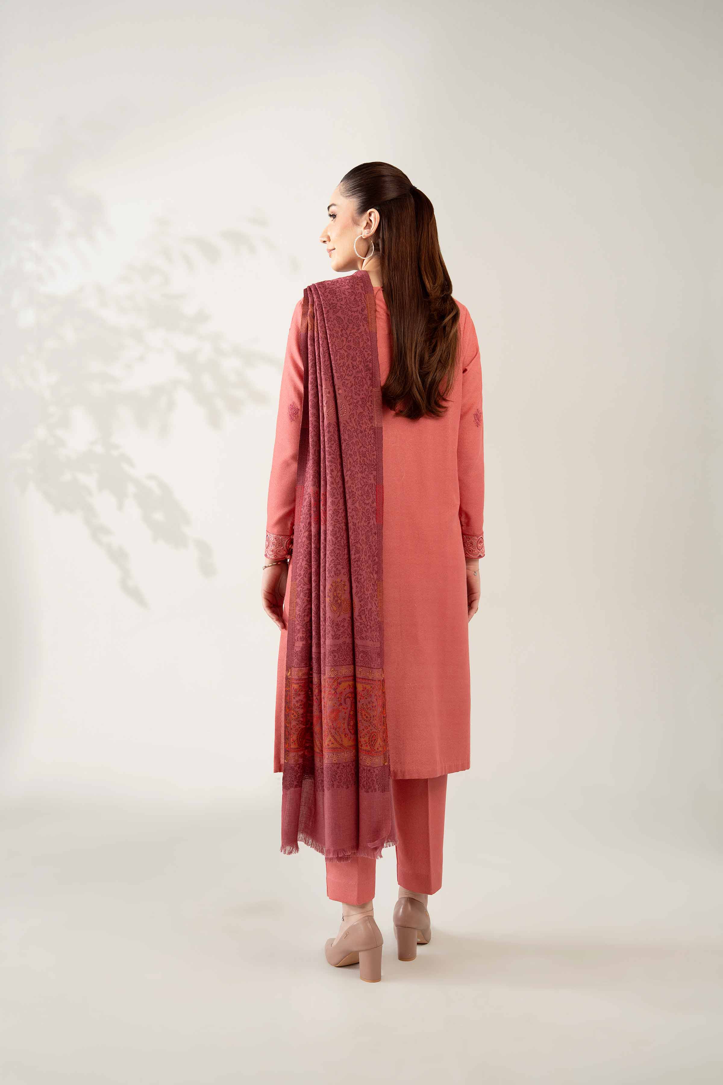 NISHATUAE - Peach Embroidered Karandi 3-piece Unstitched Suit