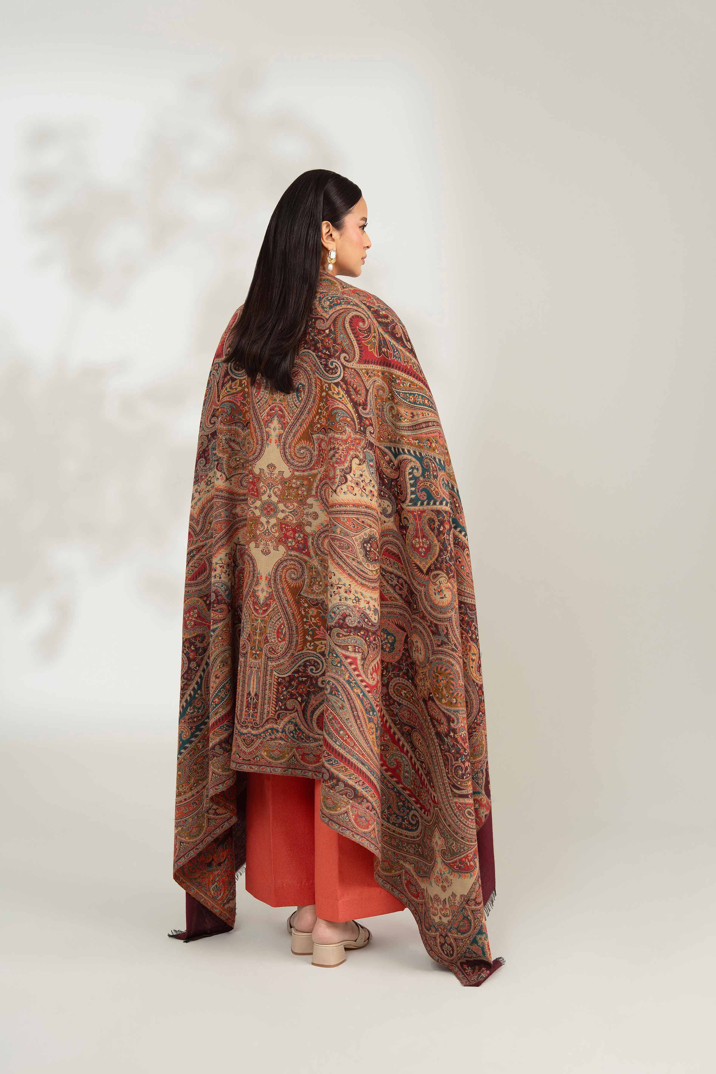NISHATUAE - Coral Embroidered Karandi 3-piece Unstitched Suit