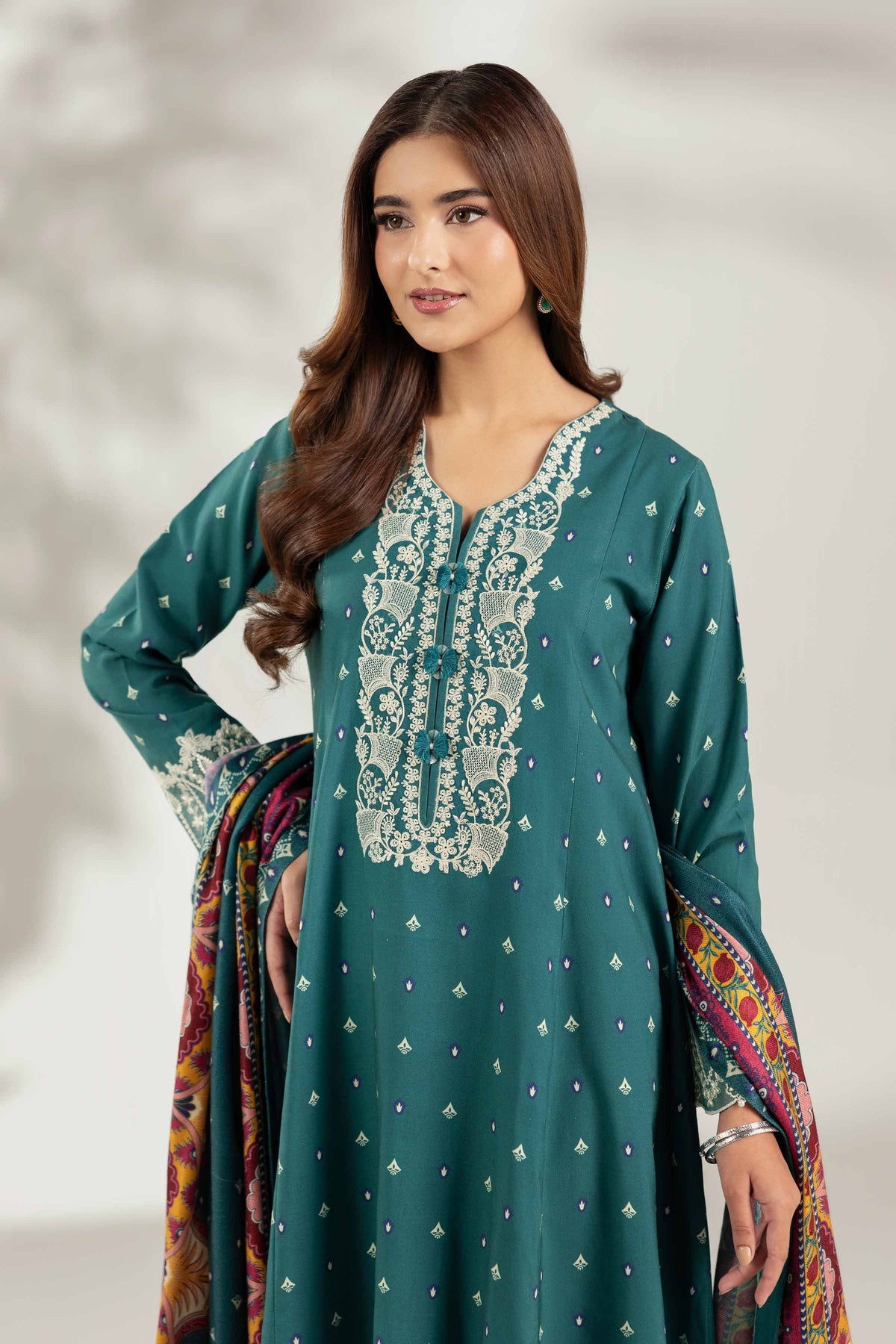 3 Piece - Printed Embroidered Suit - 42503693
