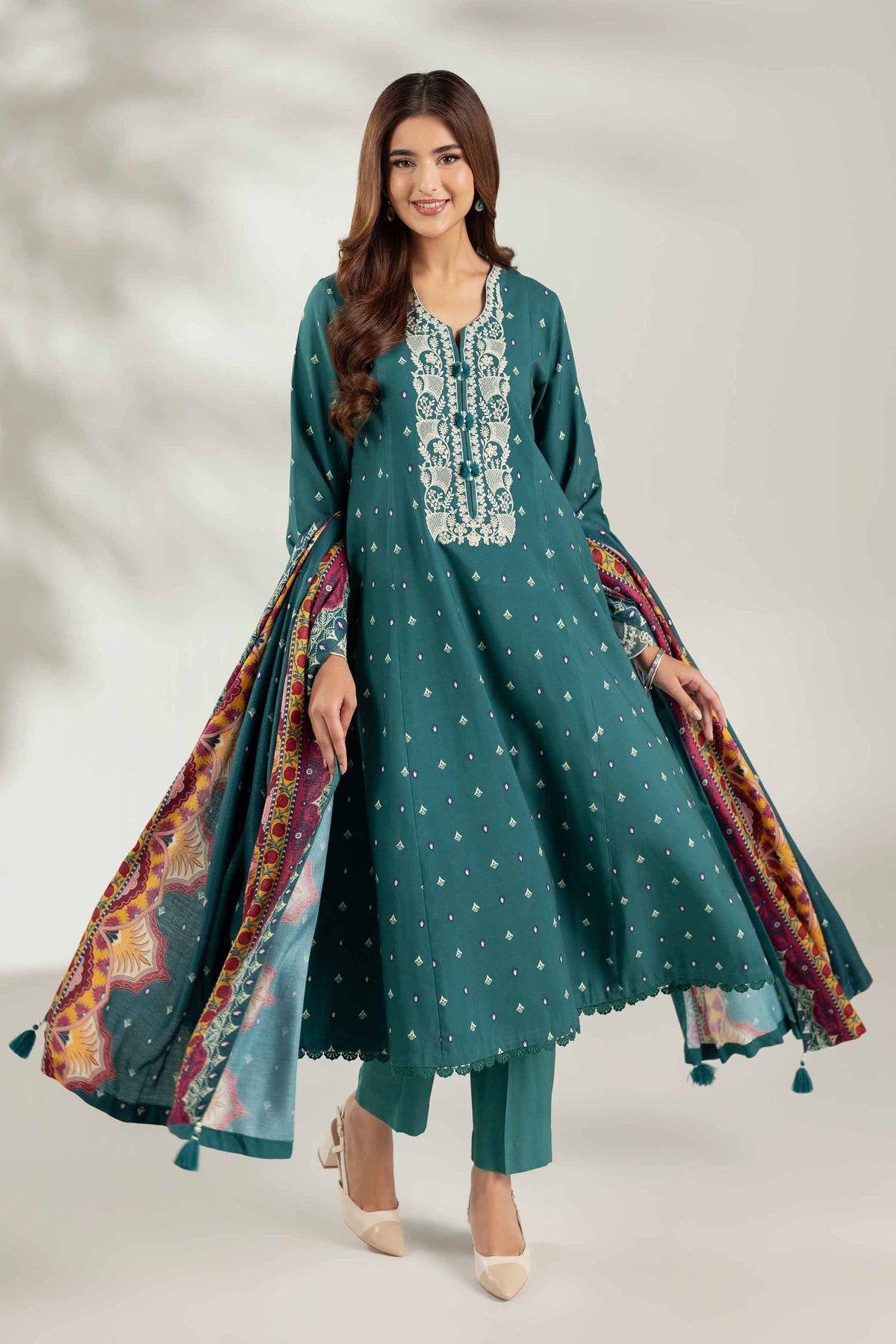 3 Piece - Printed Embroidered Suit - 42503693