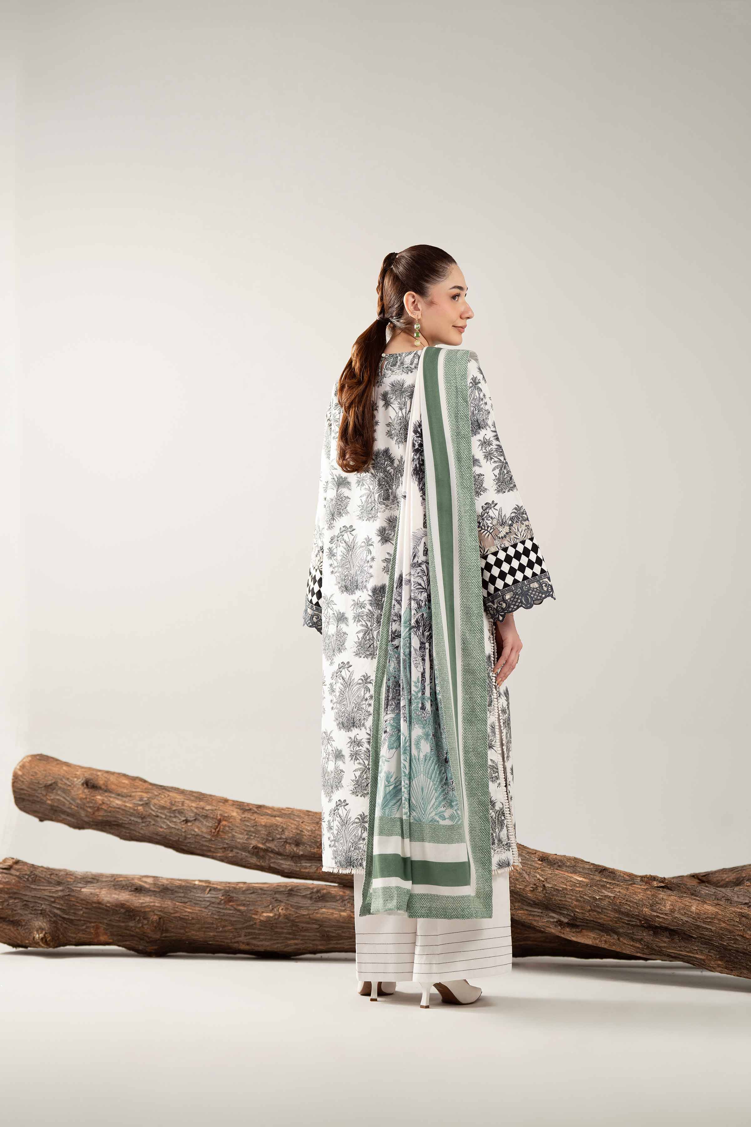 NishatUAE - Off White & Green Embroidered Cotton 3-piece Unstitched Suit