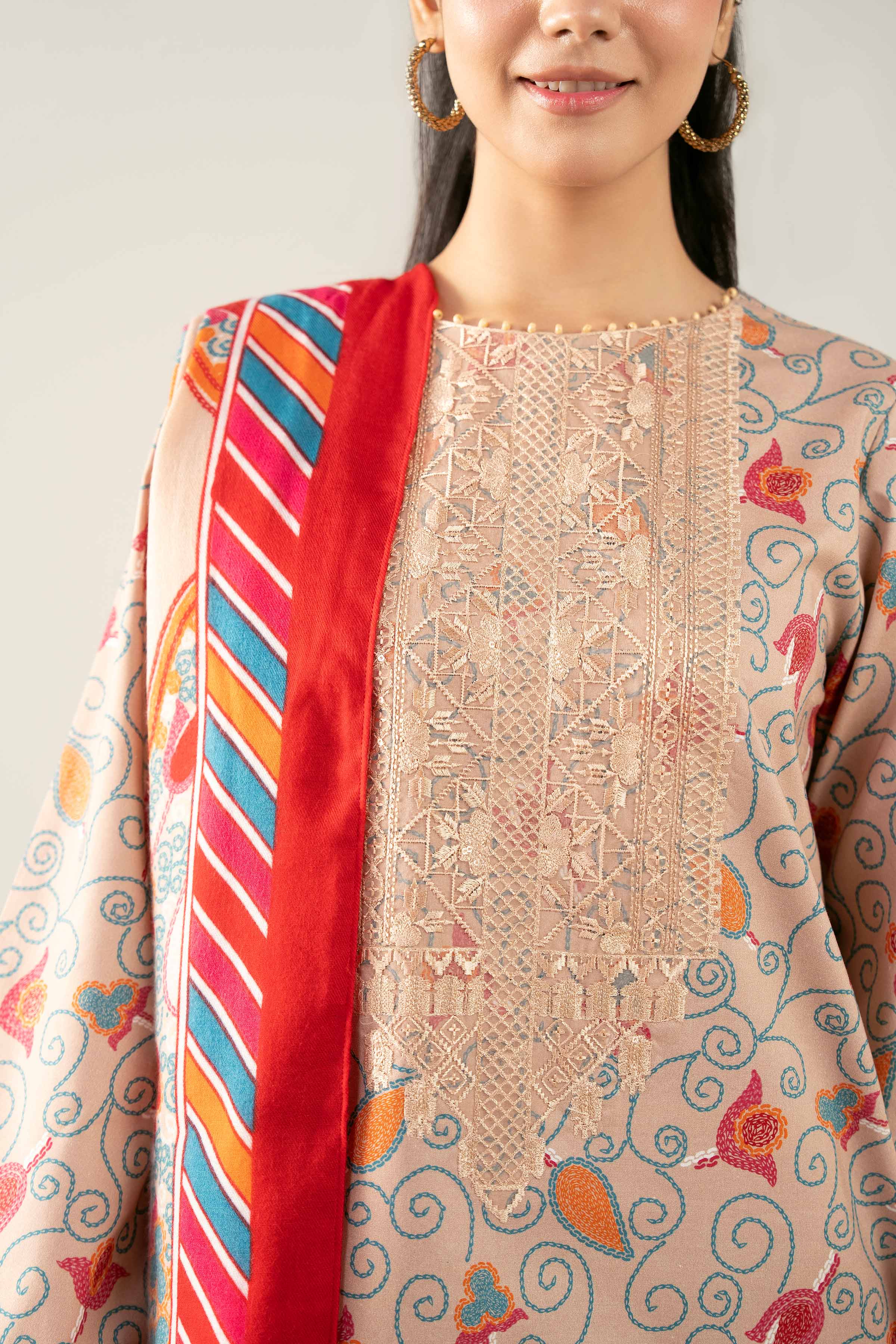 NishatUAE - Peach Embroidered Cotton 3-piece Unstitched Suit