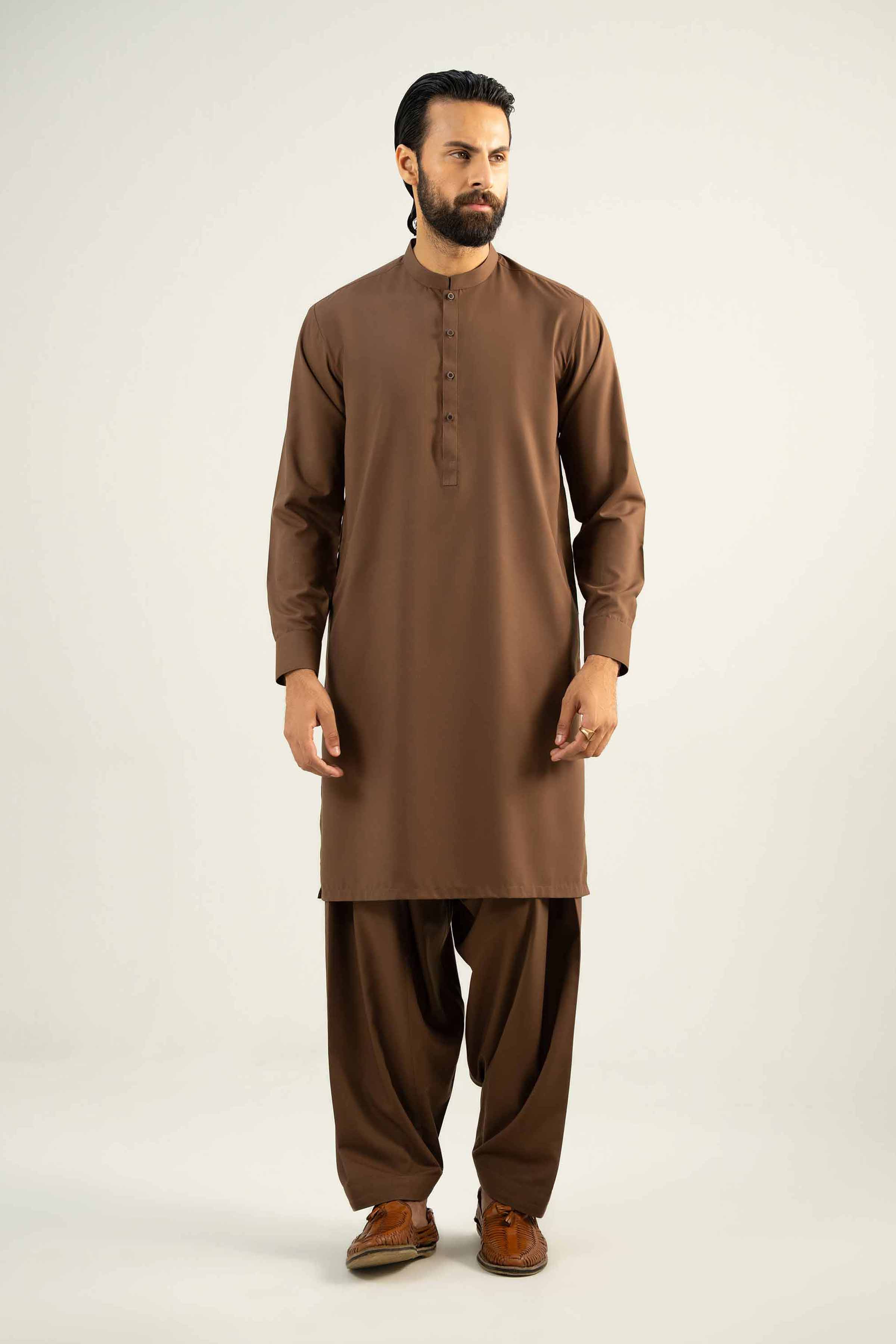 2 Piece - Naqsh Suit - 42508016 NishatUAE Brown Satin 2PC Unstitched