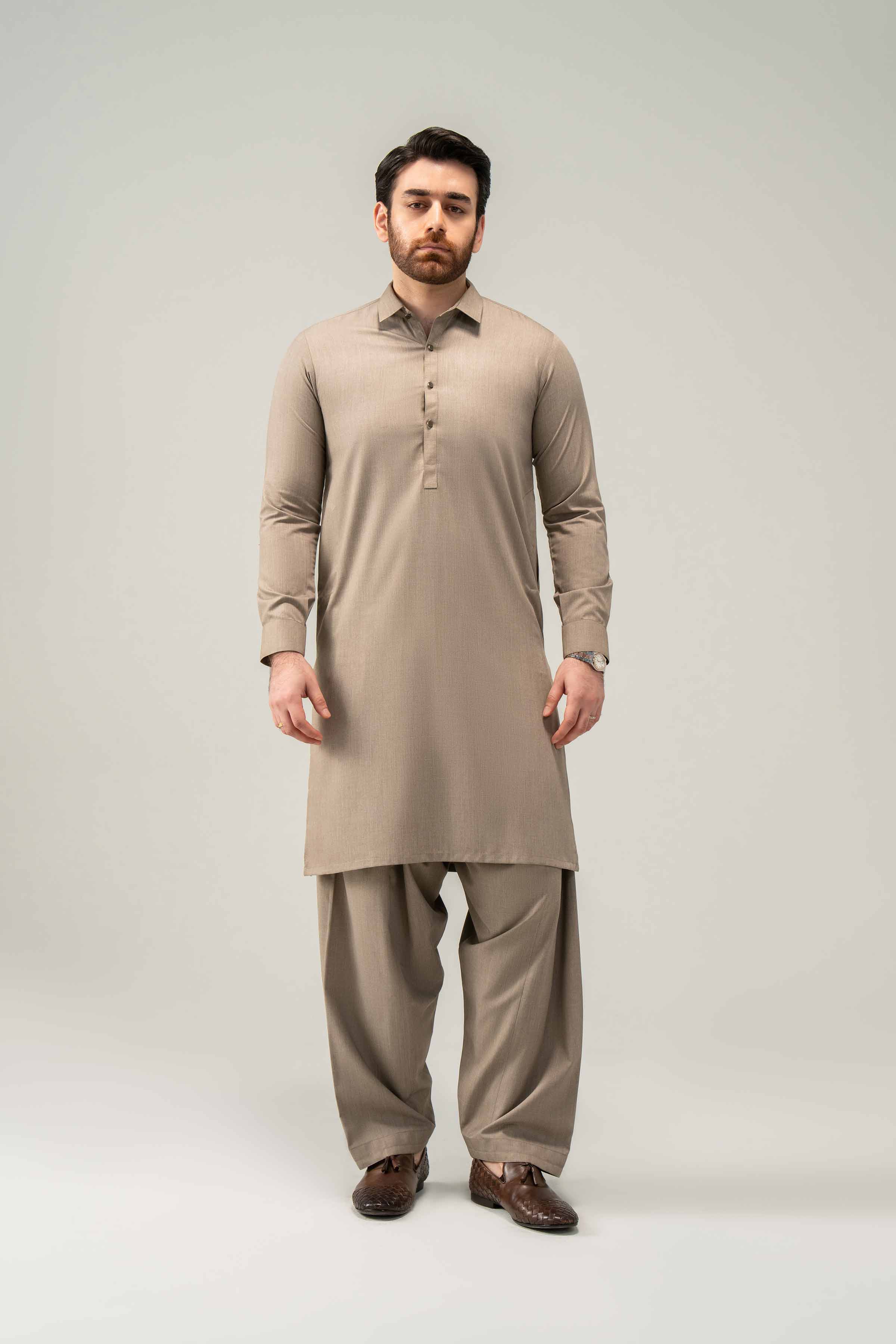 2 Piece - Naqsh Suit - 42508192 With Box Brown Blended 2PC